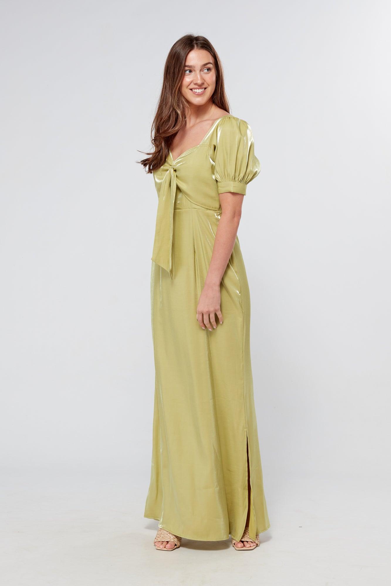 Messika Pistachio Short Sleeve Maxi Dress Shimmer - TAHLIRA