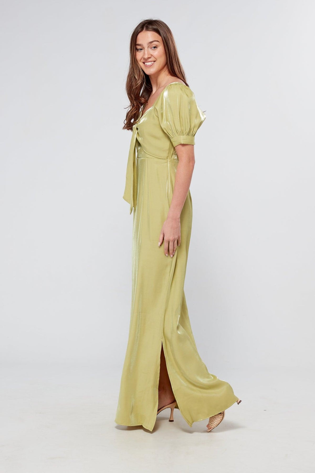 Messika Pistachio Short Sleeve Maxi Dress Shimmer - TAHLIRA