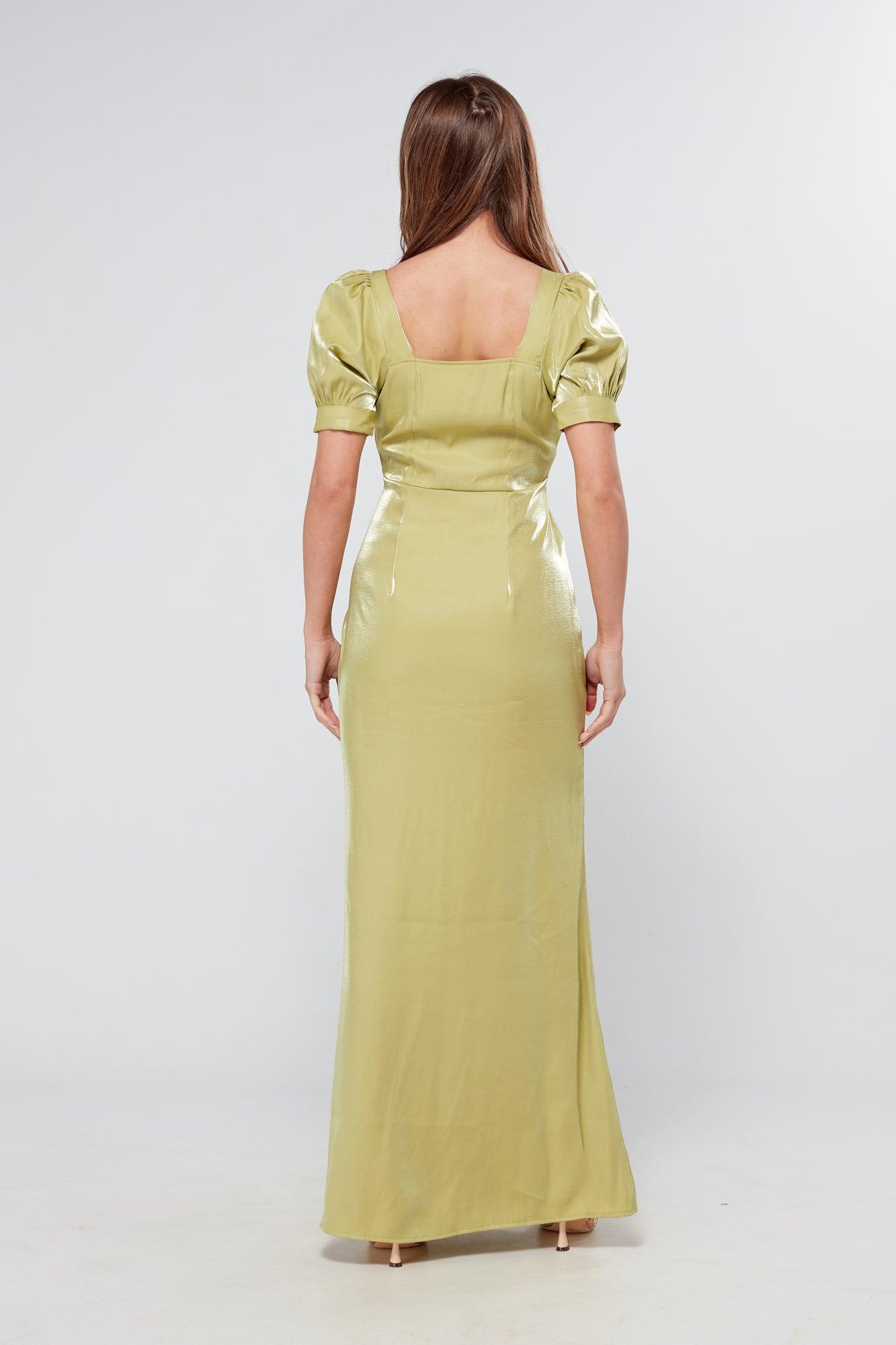 Messika Pistachio Short Sleeve Maxi Dress Shimmer - TAHLIRA