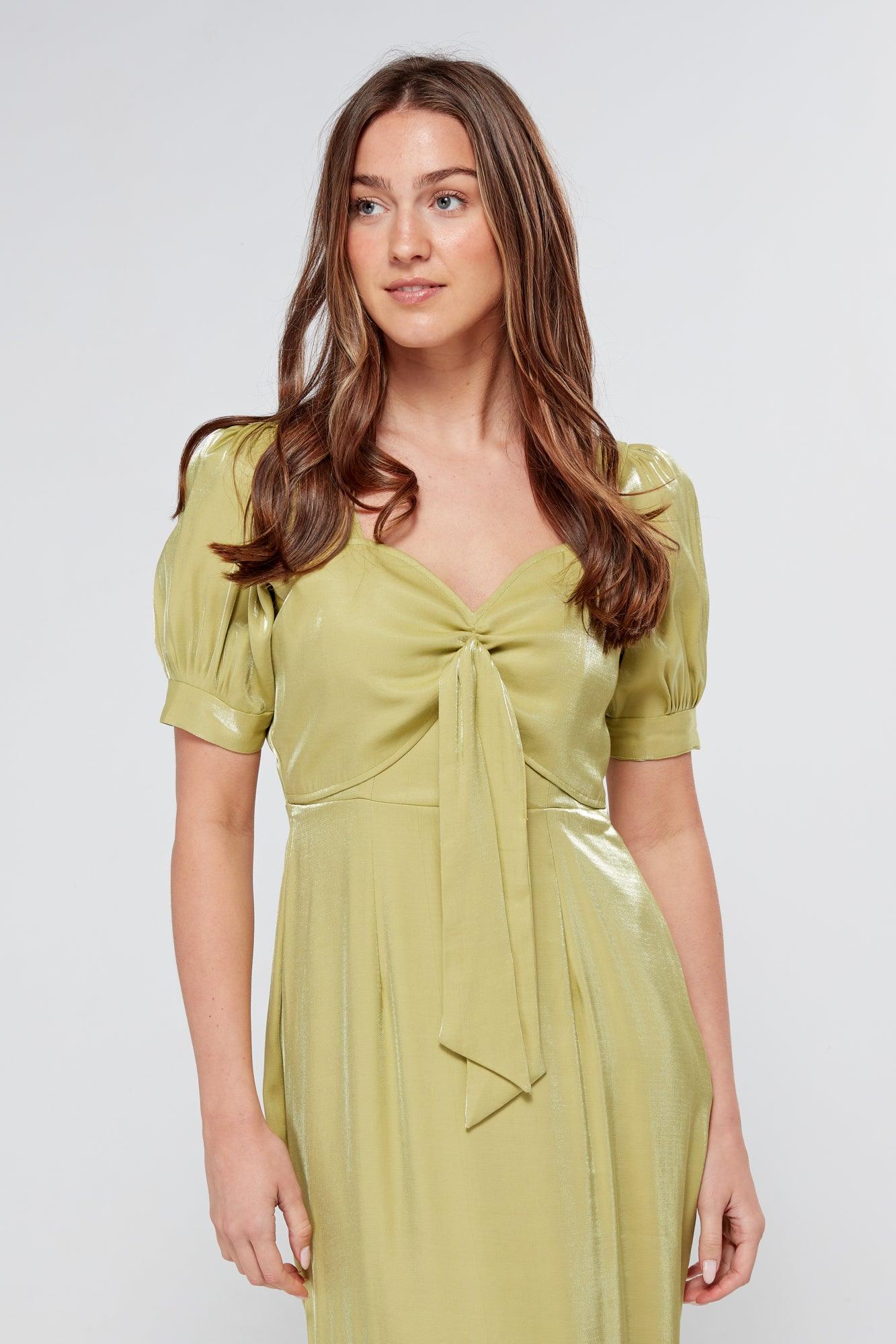 Messika Pistachio Short Sleeve Maxi Dress Shimmer - TAHLIRA