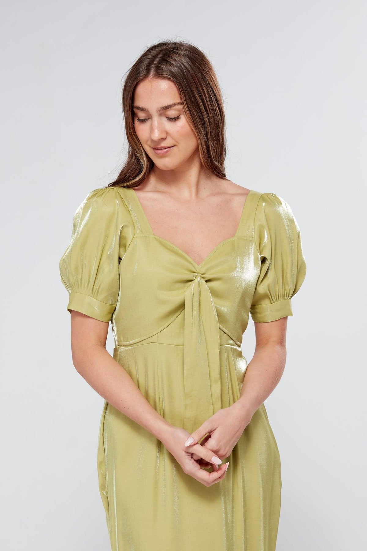 Messika Pistachio Short Sleeve Maxi Dress Shimmer - TAHLIRA
