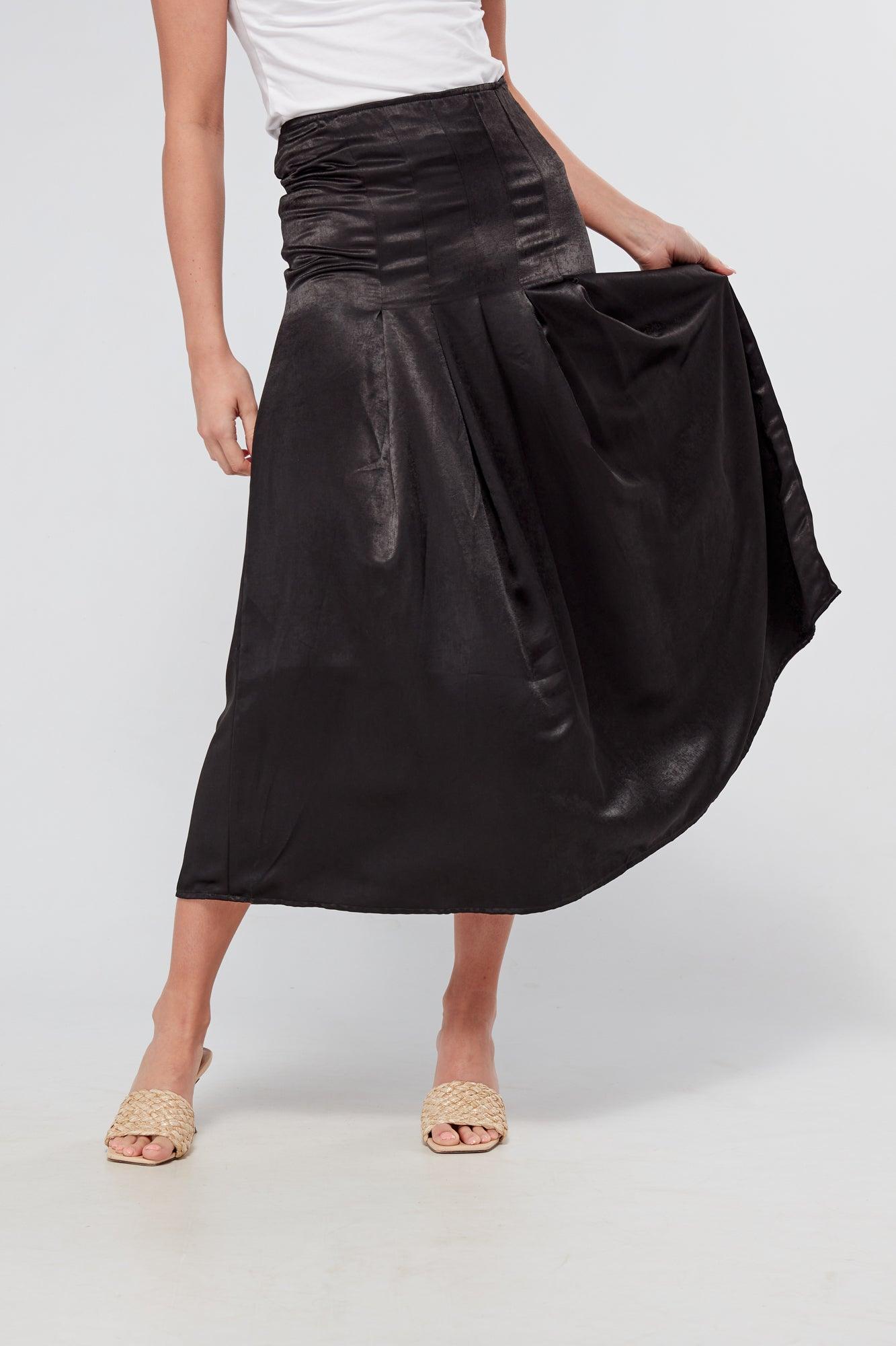 Delphine Black Pleated Skirt - TAHLIRA