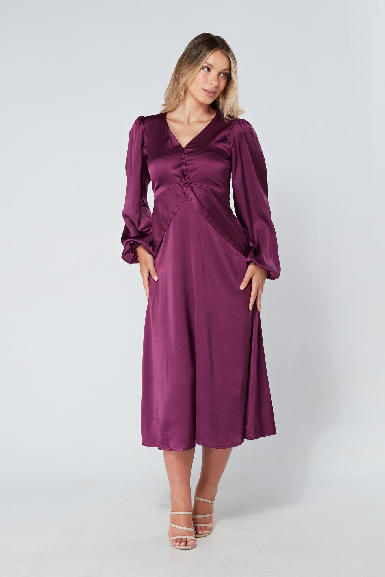 Calissa Purple Satin-feel Folded Body Midaxi Dress