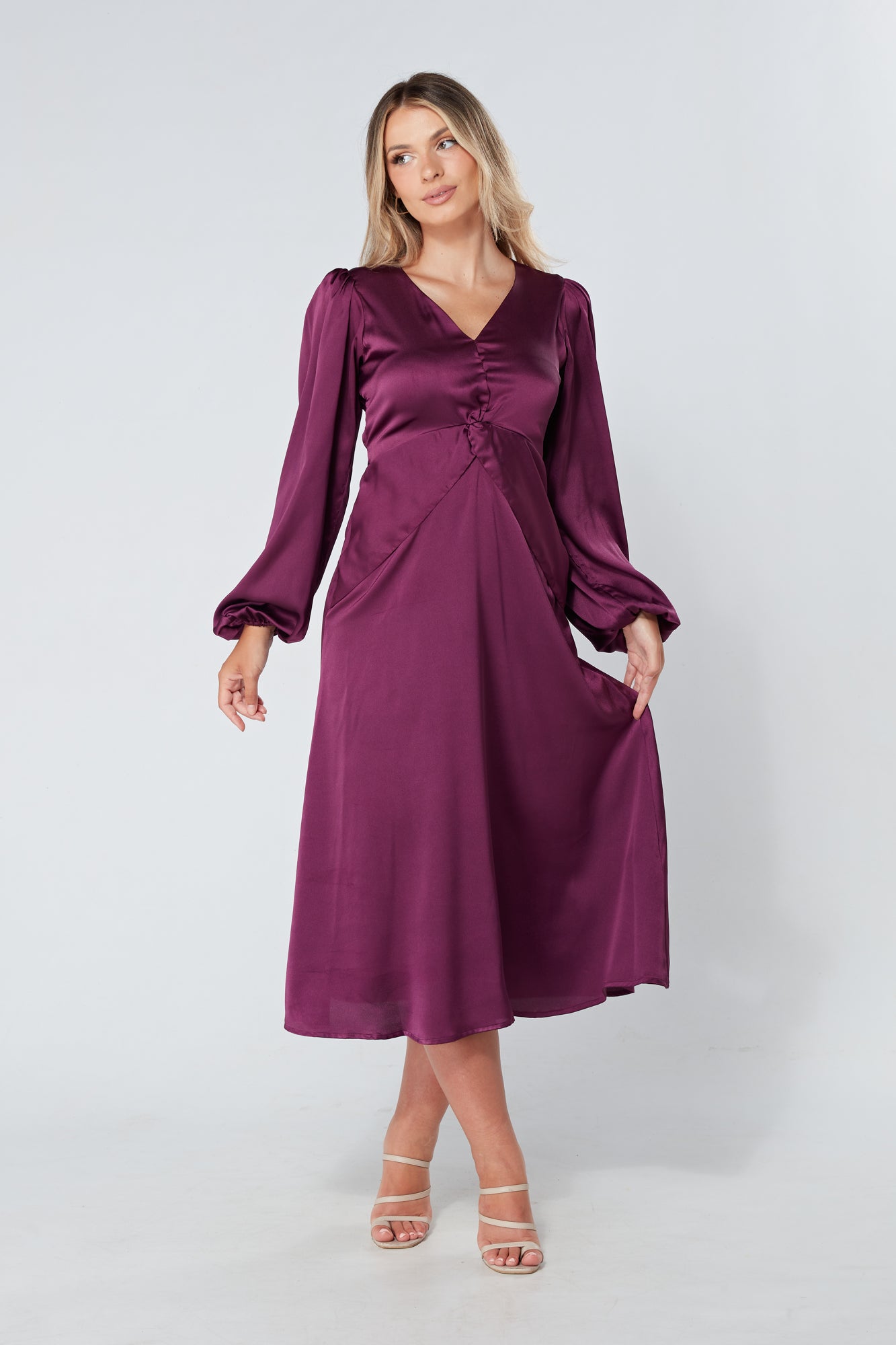 Calissa Purple Satin-feel Folded Body Midaxi Dress