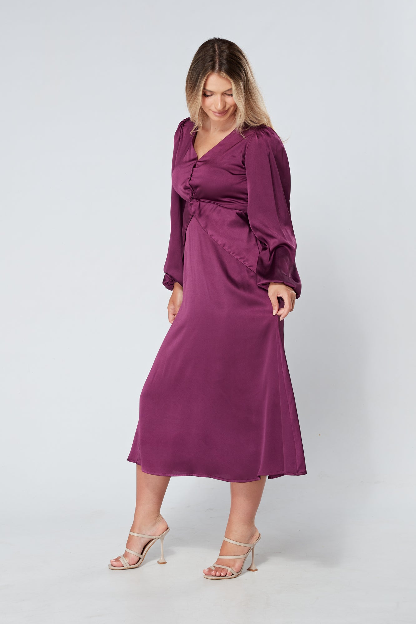 Calissa Purple Satin-feel Folded Body Midaxi Dress