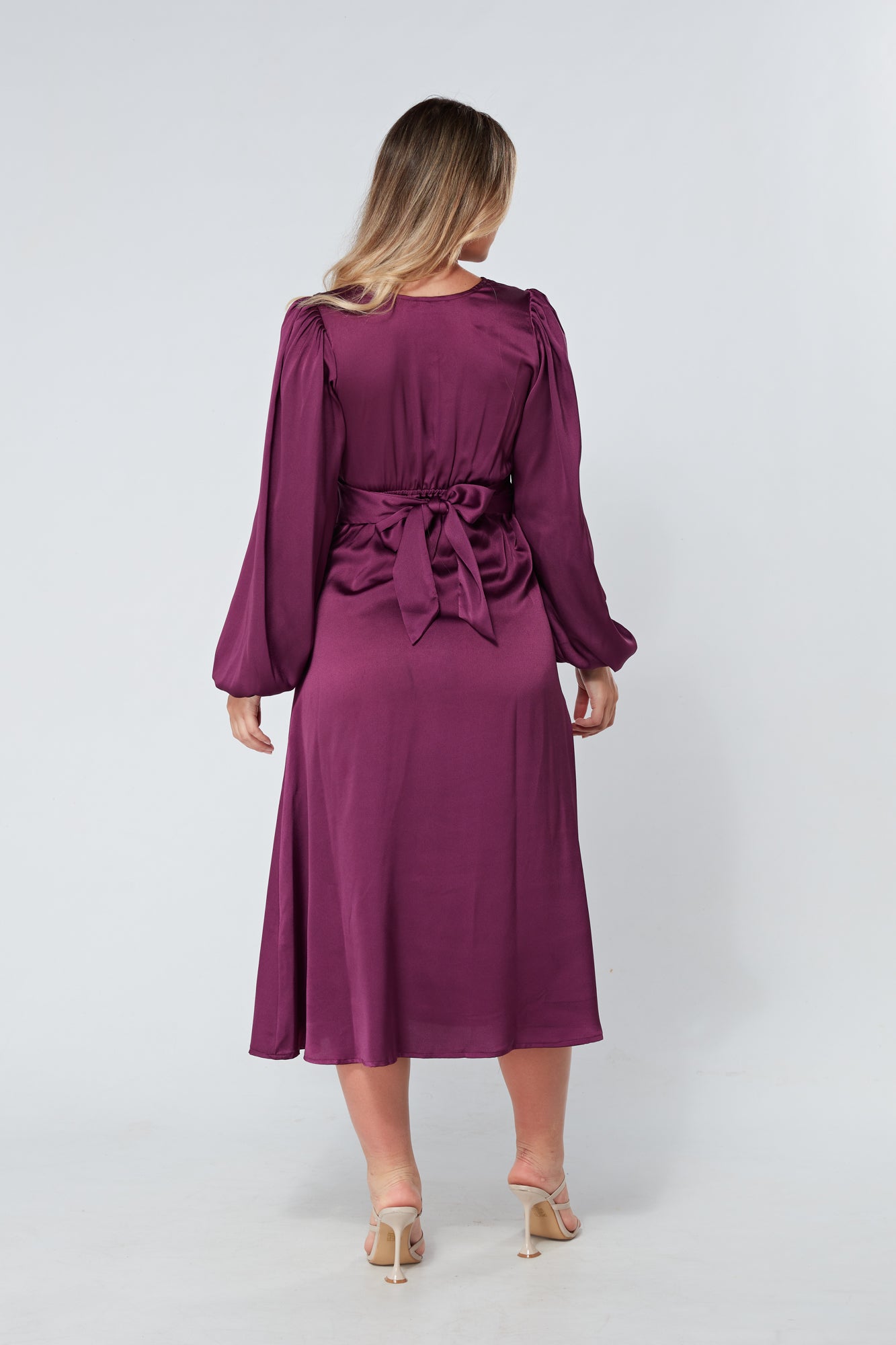 Calissa Purple Satin-feel Folded Body Midaxi Dress
