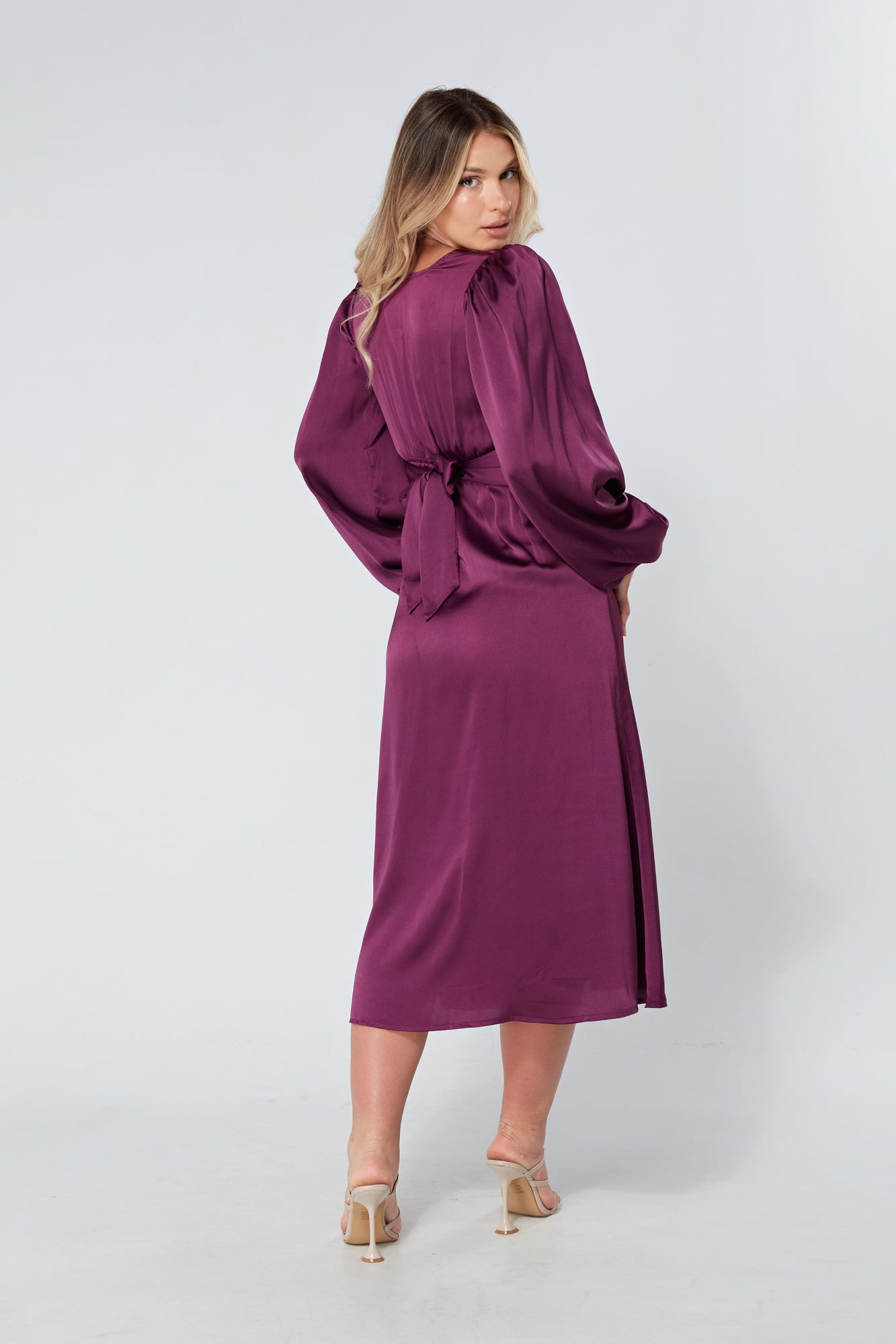 Calissa Purple Satin-feel Folded Body Midaxi Dress