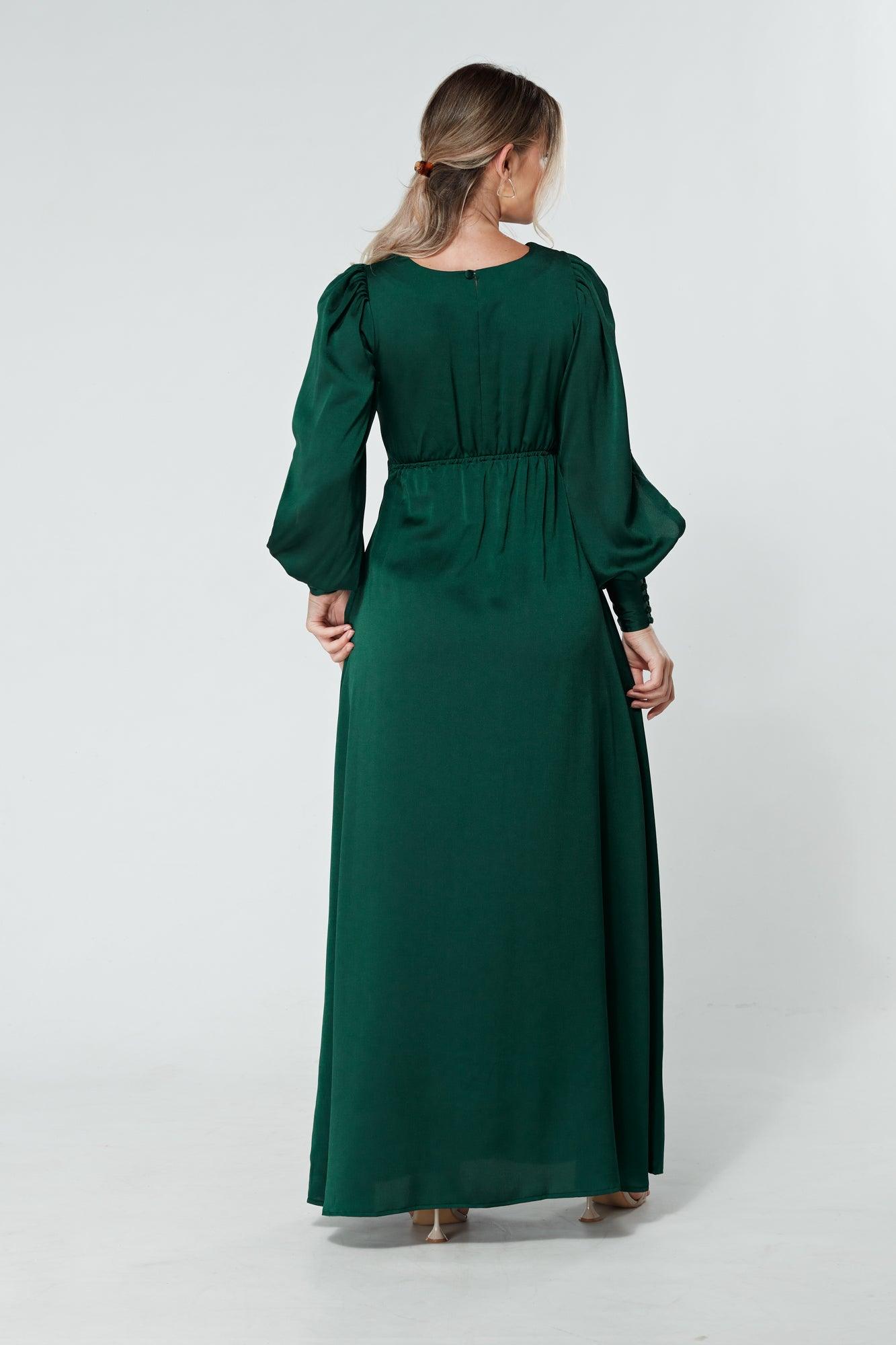 Lila Dark Green Knotted Front Soft Crepe Maxi Dress - TAHLIRA