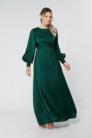 Lila Dark Green Knotted Front Soft Crepe Maxi Dress - TAHLIRA