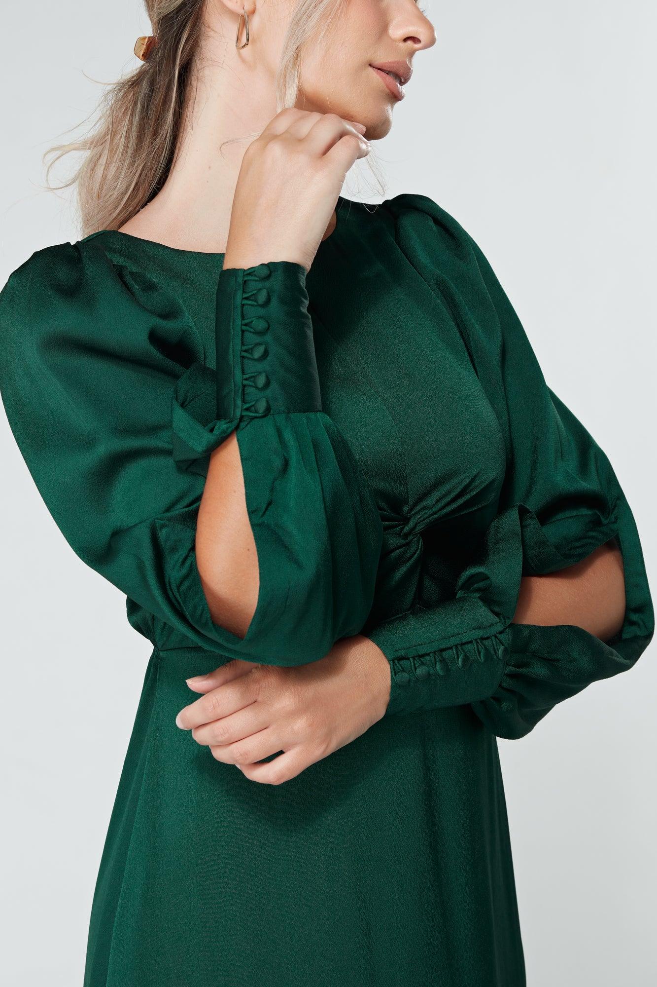 Lila Dark Green Knotted Front Soft Crepe Maxi Dress - TAHLIRA Lila Dark Green Knotted Front Soft Crepe Maxi Dress - TAHLIRA