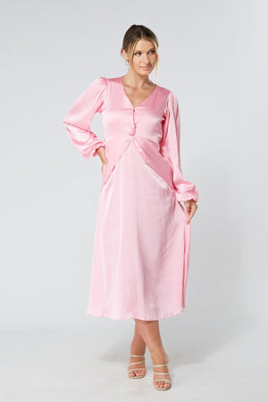 Calissa Light Pink Satin-feel Folded Body Midaxi Dress - TAHLIRA