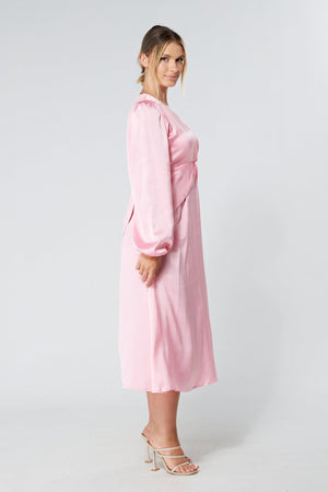 Calissa Light Pink Satin-feel Folded Body Midaxi Dress - TAHLIRA
