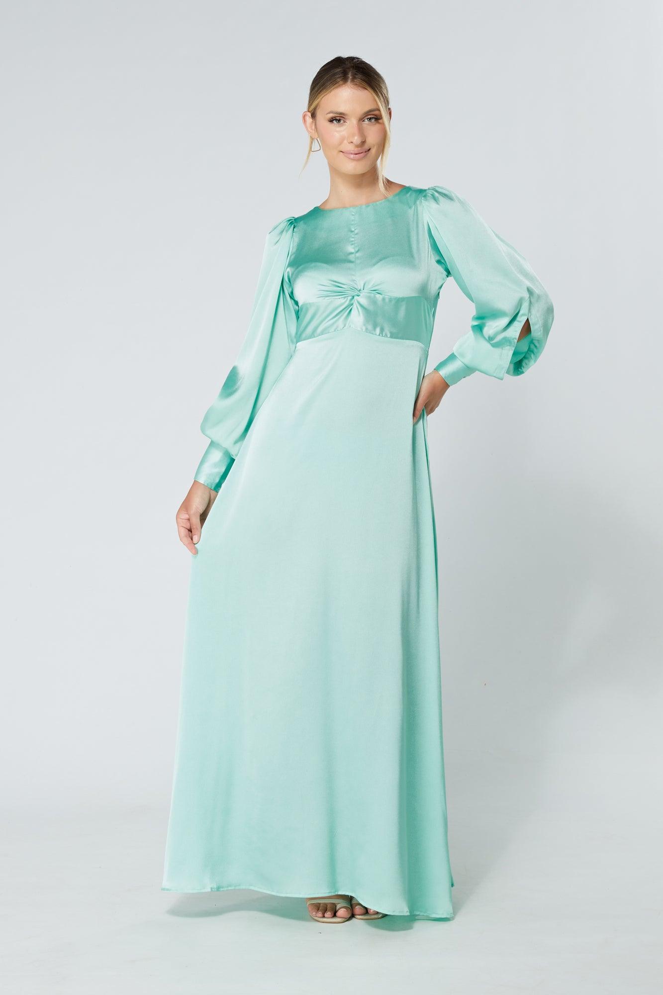 Lila Aqua Knotted Front Soft Crepe Maxi Dress - TAHLIRA