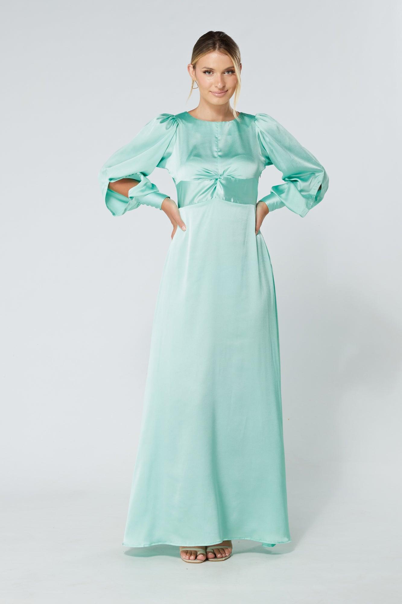 Lila Aqua Knotted Front Soft Crepe Maxi Dress - TAHLIRA