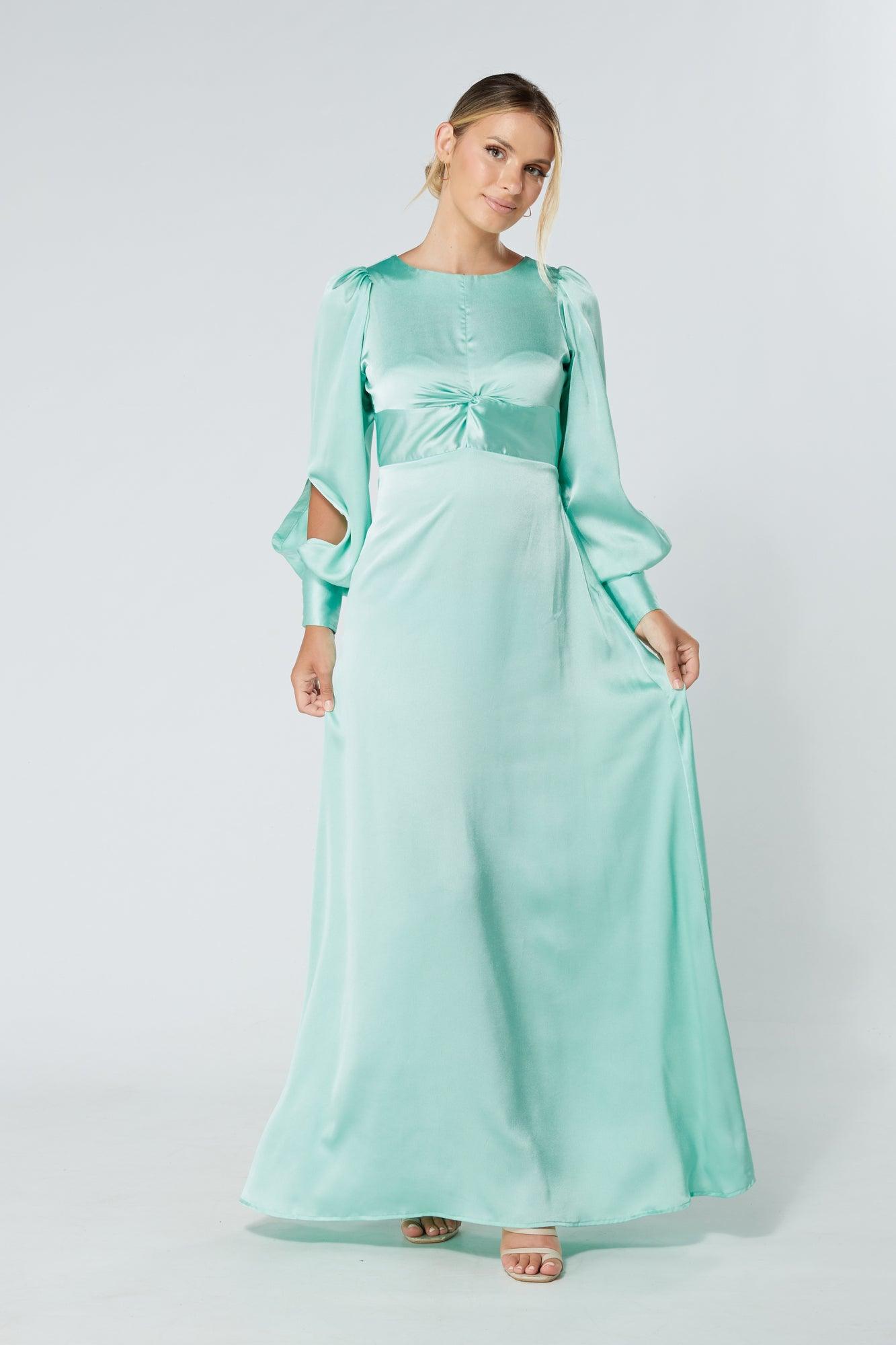 Lila Aqua Knotted Front Soft Crepe Maxi Dress - TAHLIRA