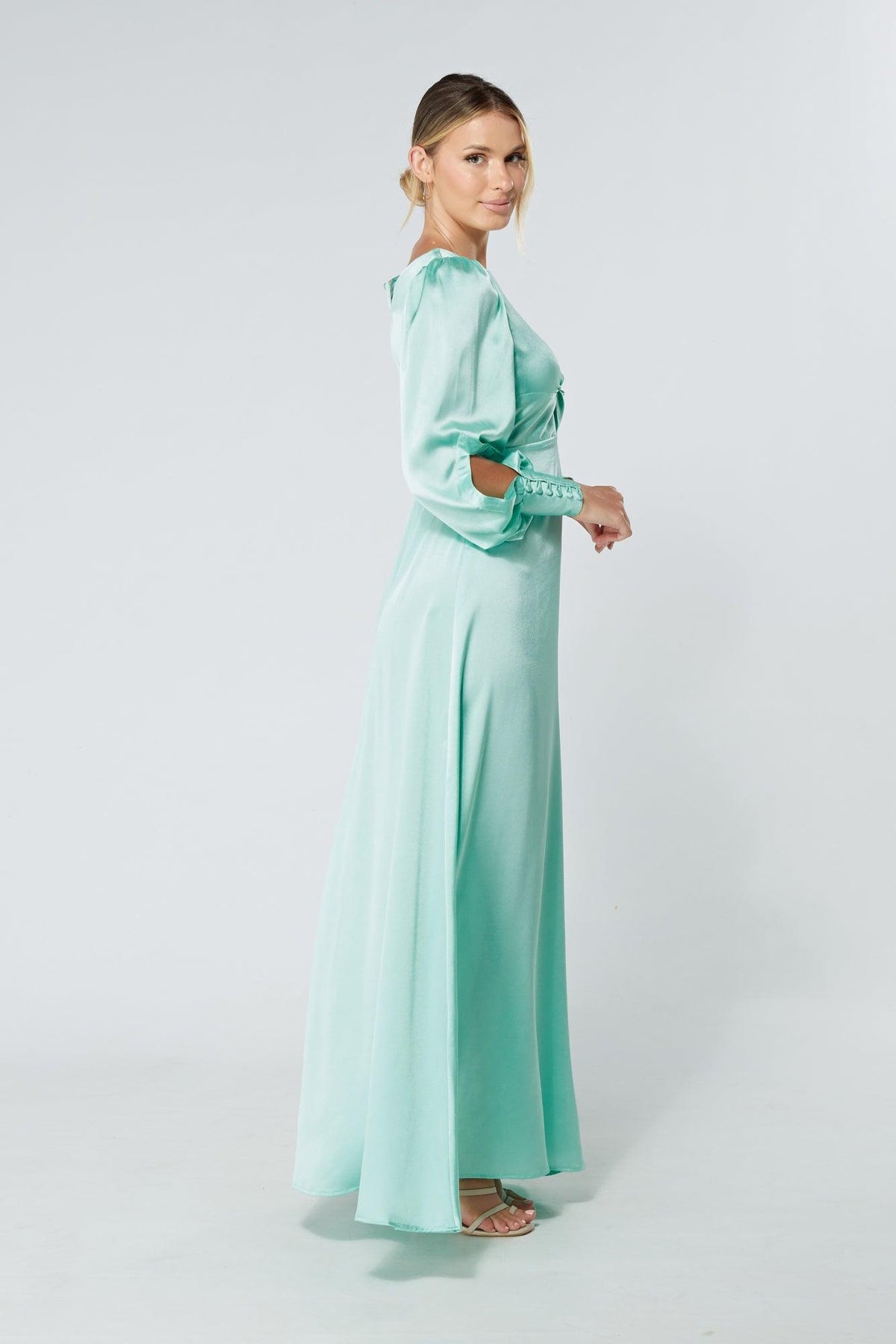 Lila Aqua Knotted Front Soft Crepe Maxi Dress - TAHLIRA