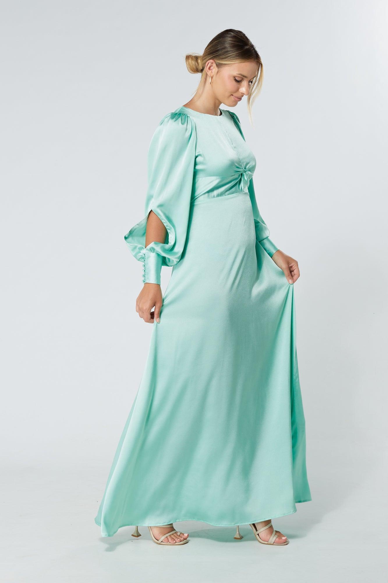 Lila Aqua Knotted Front Soft Crepe Maxi Dress - TAHLIRA