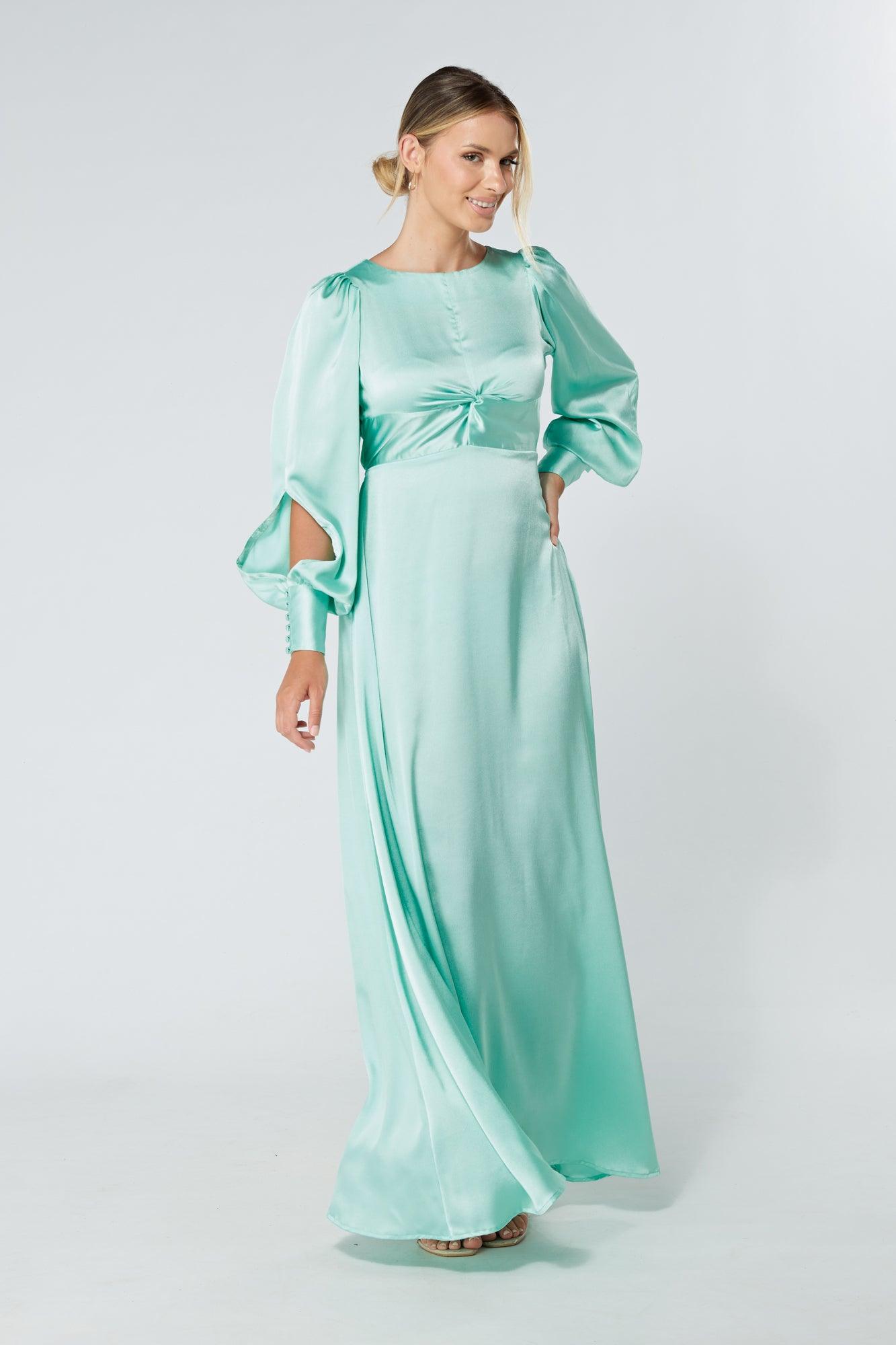 Lila Aqua Knotted Front Soft Crepe Maxi Dress - TAHLIRA