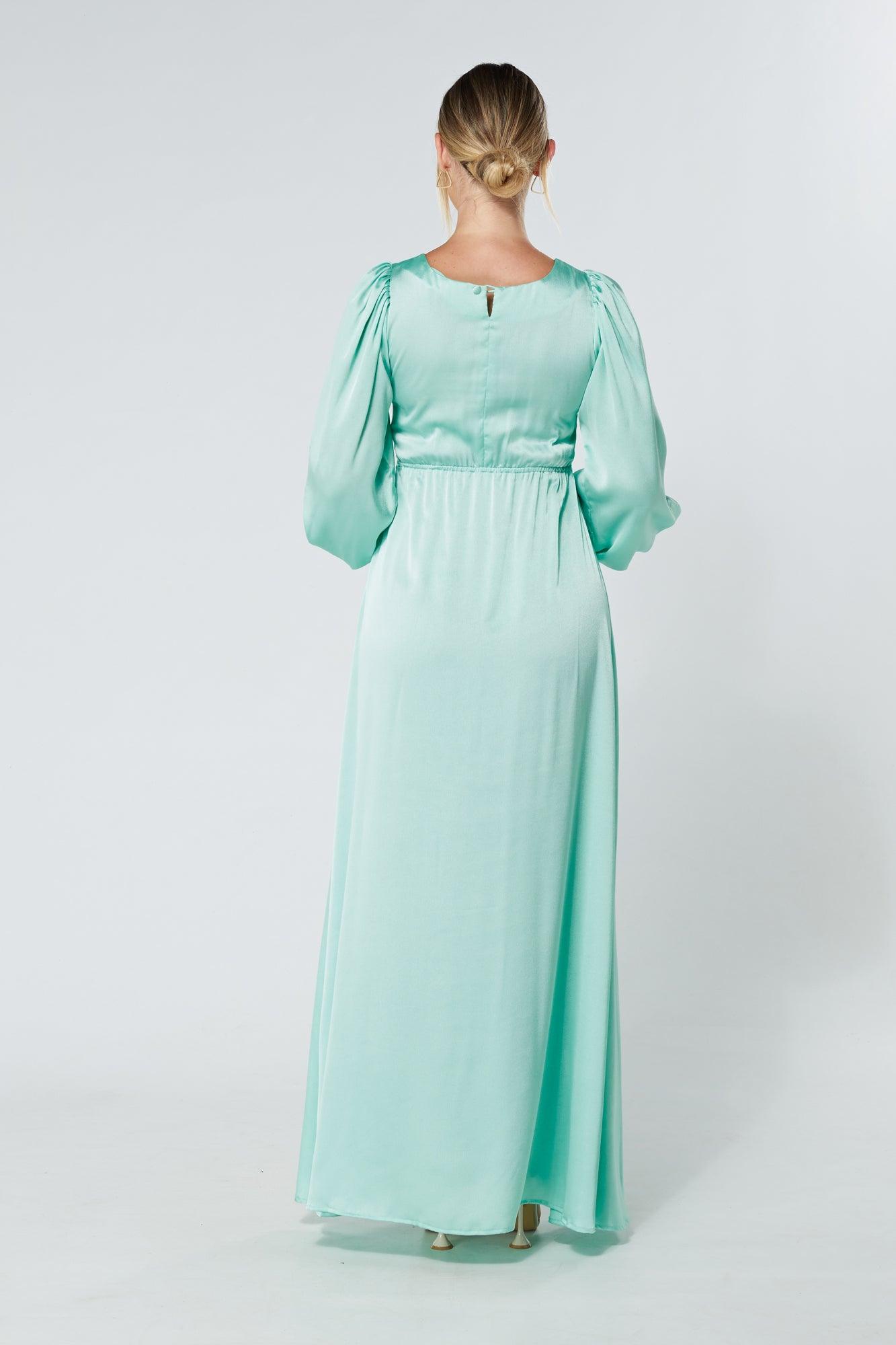 Lila Aqua Knotted Front Soft Crepe Maxi Dress - TAHLIRA