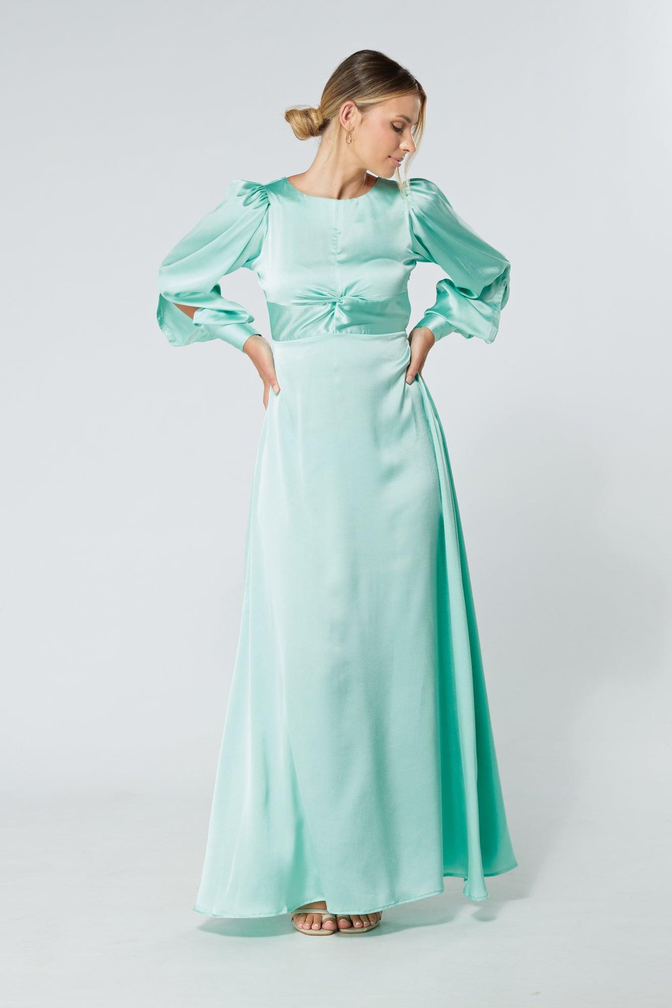 Lila Aqua Knotted Front Soft Crepe Maxi Dress - TAHLIRA