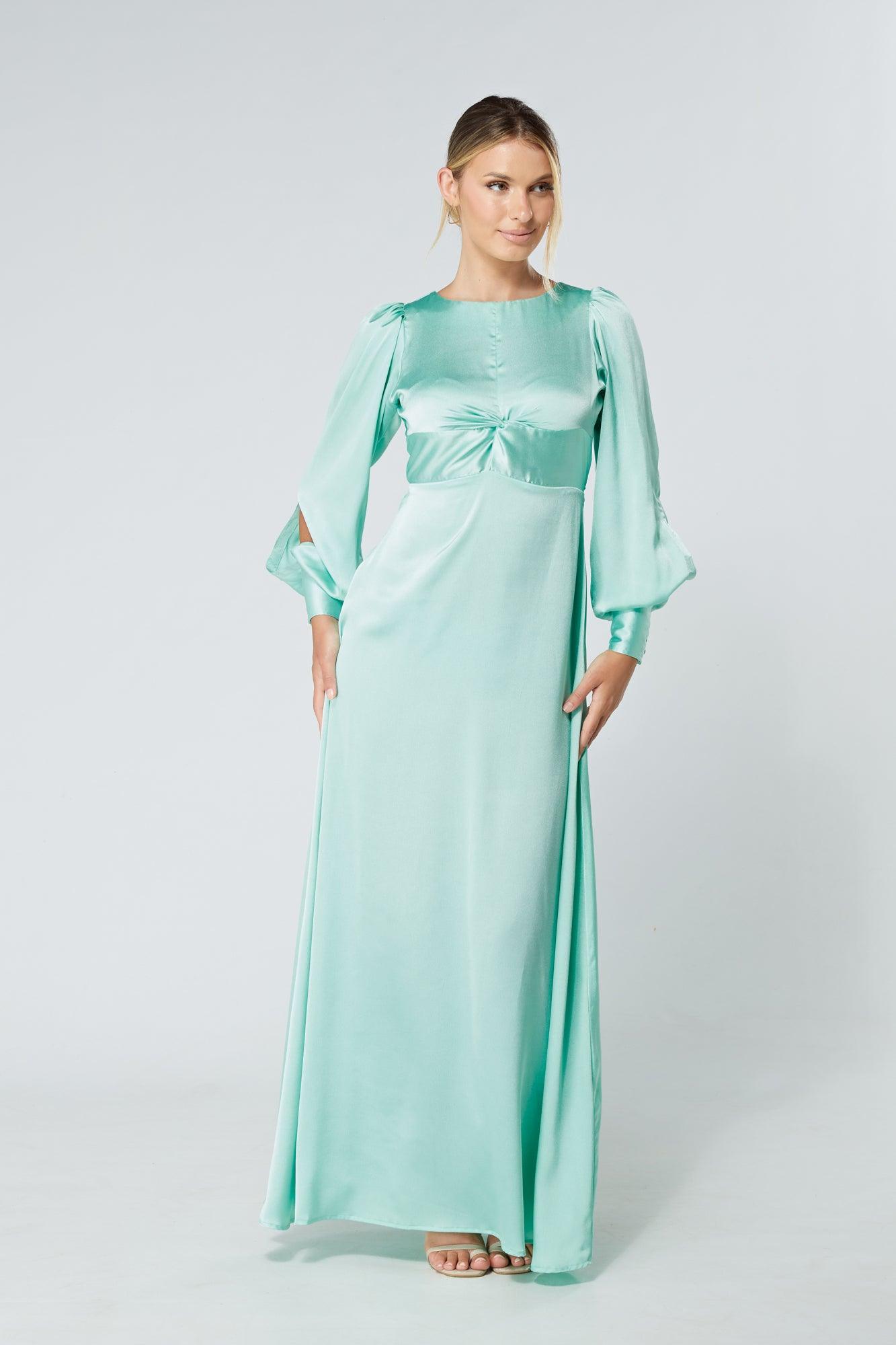 Lila Aqua Knotted Front Soft Crepe Maxi Dress - TAHLIRA