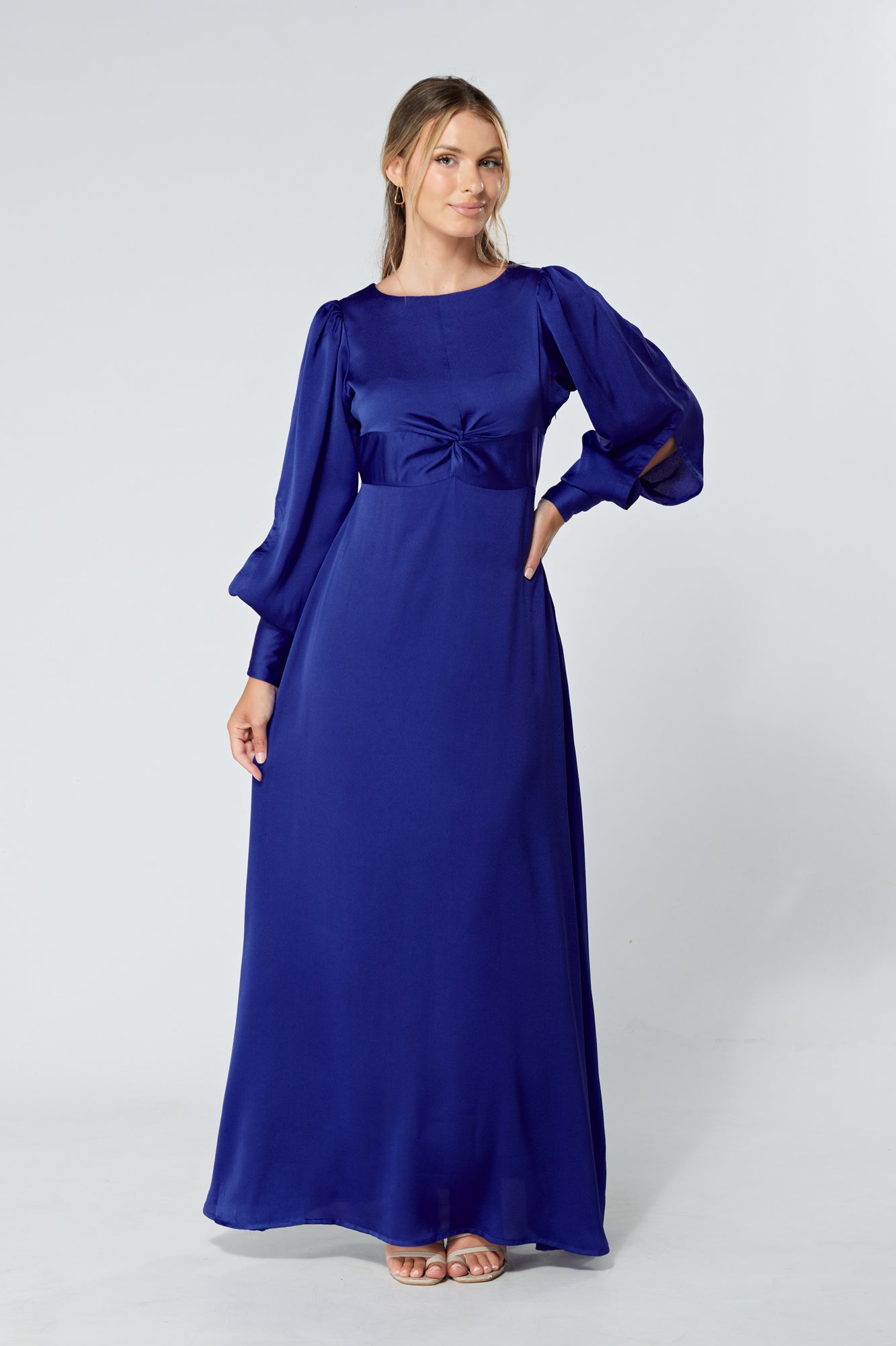 Lila Cobalt Blue Knotted Front Soft Crepe Maxi Dress