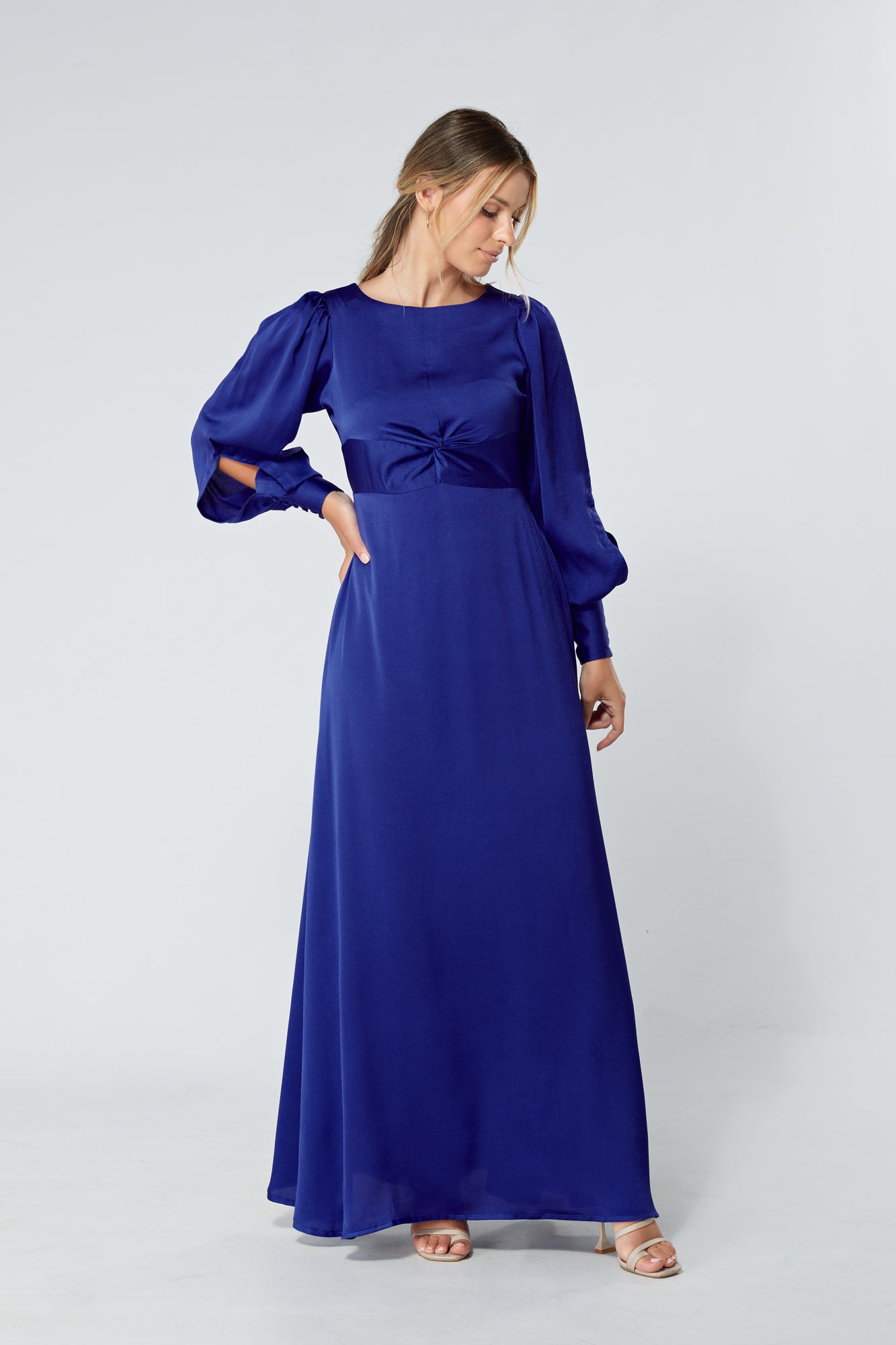 Lila Cobalt Blue Knotted Front Soft Crepe Maxi Dress