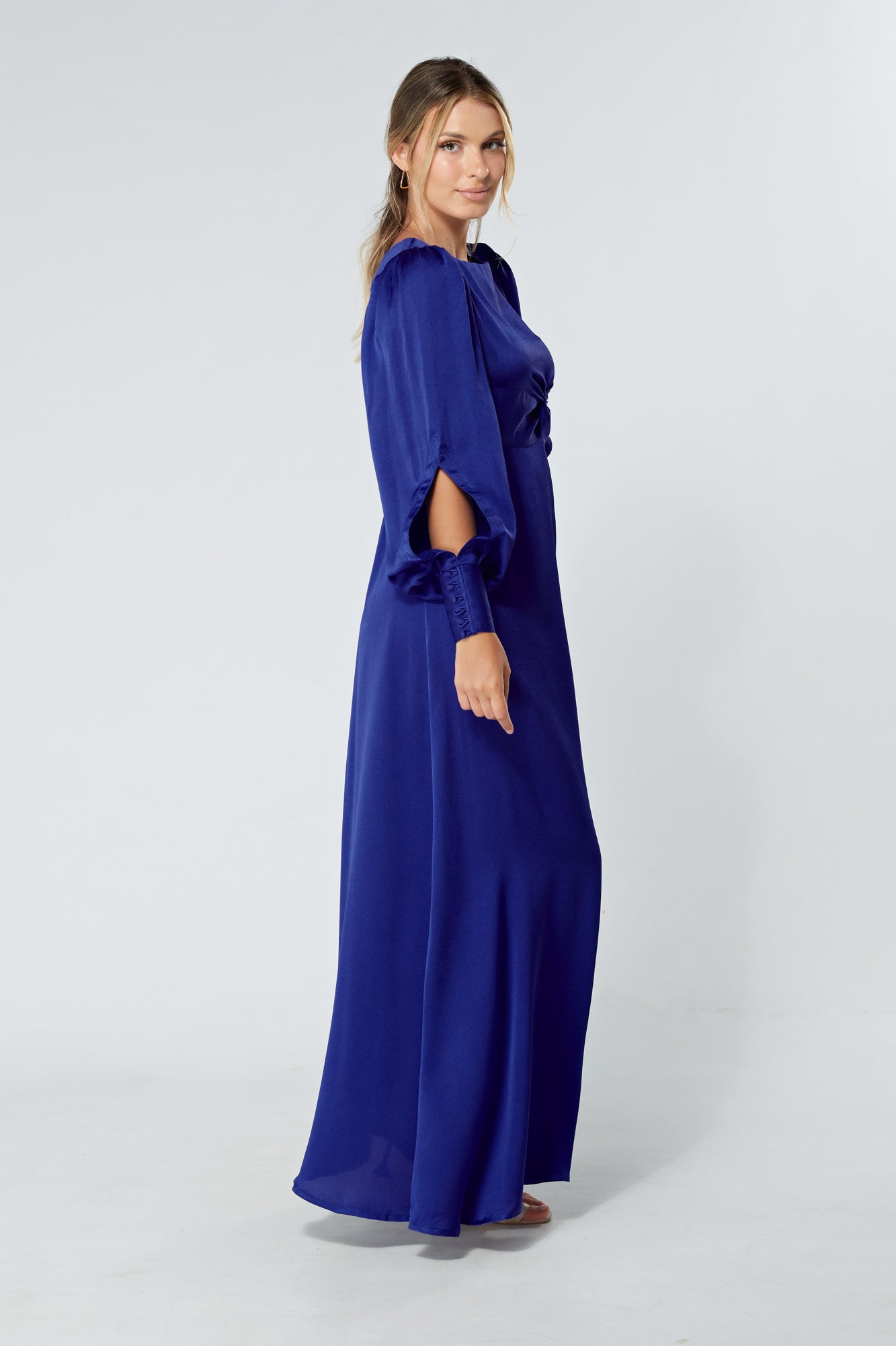 Lila Cobalt Blue Knotted Front Soft Crepe Maxi Dress