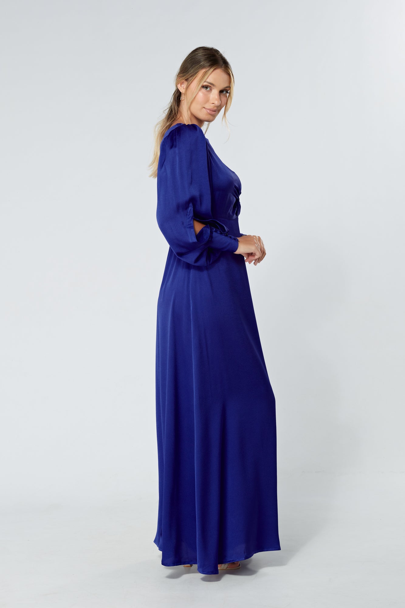 Lila Cobalt Blue Knotted Front Soft Crepe Maxi Dress