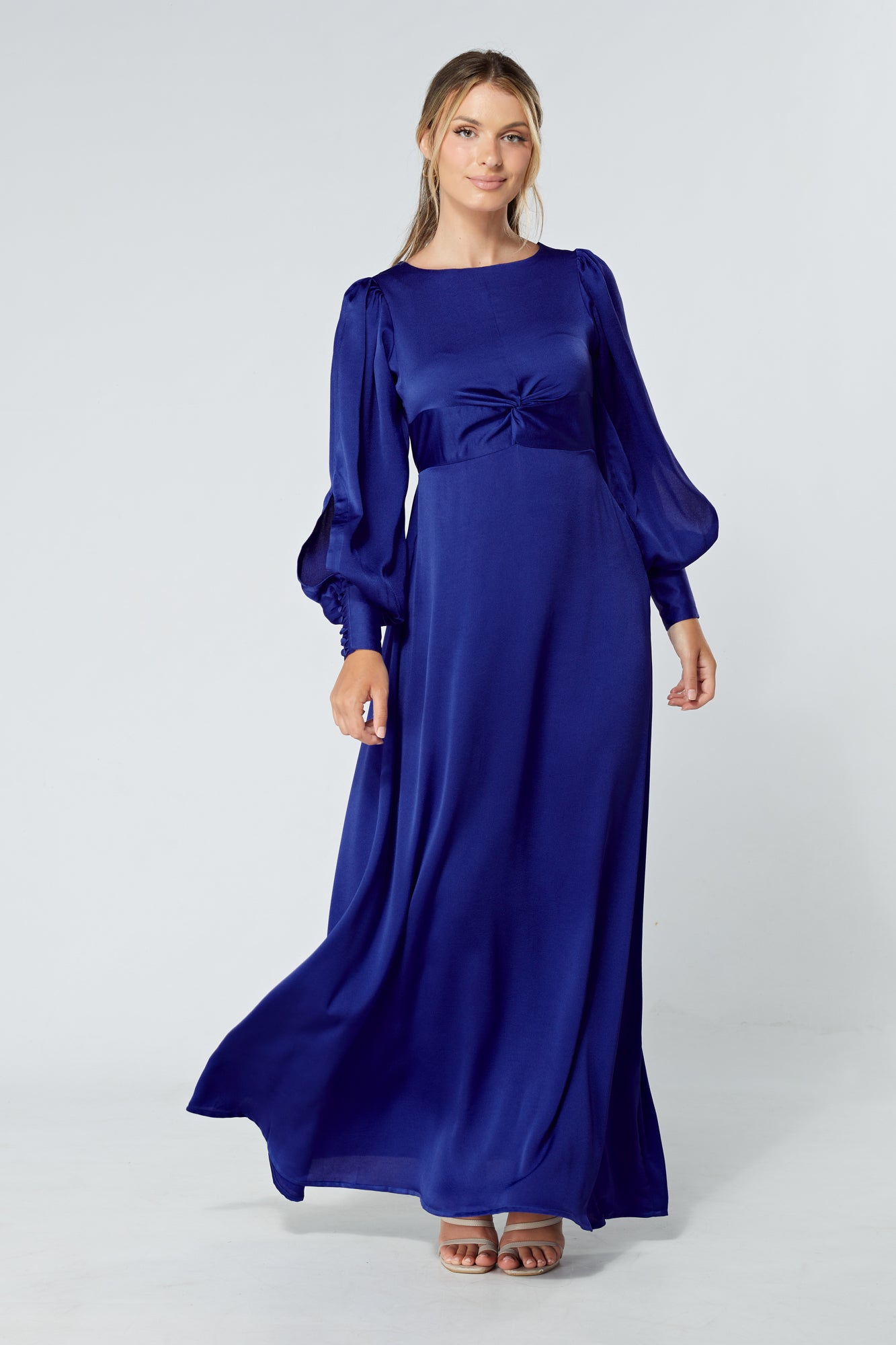 fitted lace wedding dress Elle Cobalt Blue Floral Chiffon Pleated Belted 3/4 Length Sleeve Maxi fitted lace wedding dress Elle Cobalt Blue Floral Chiffon Pleated Belted 3/4 Length Sleeve Maxi