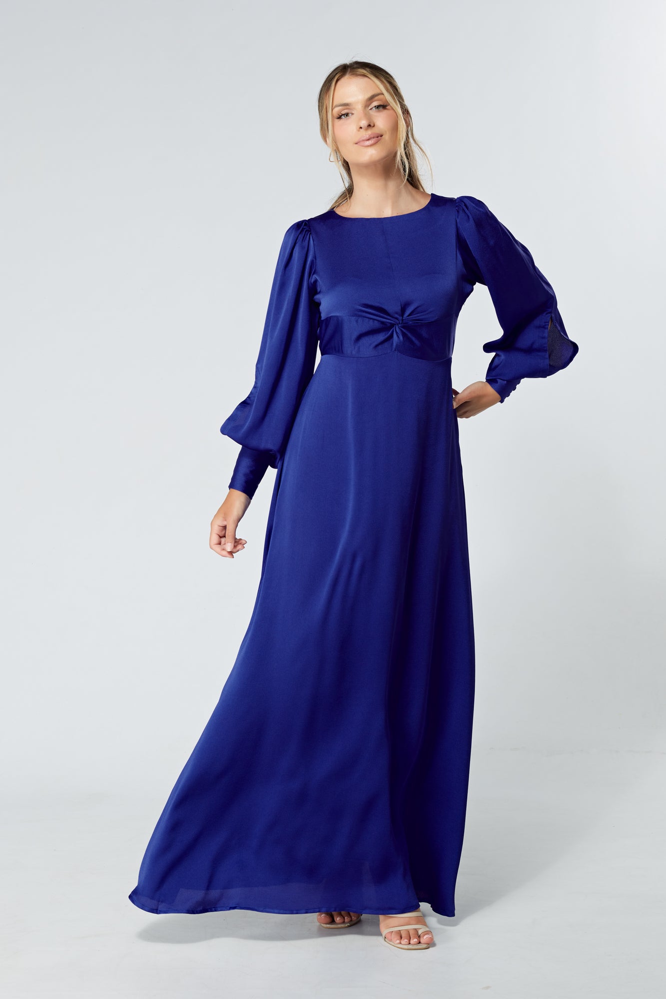 Lila Cobalt Blue Knotted Front Soft Crepe Maxi Dress - TAHLIRA Lila Cobalt Blue Knotted Front Soft Crepe Maxi Dress - TAHLIRA