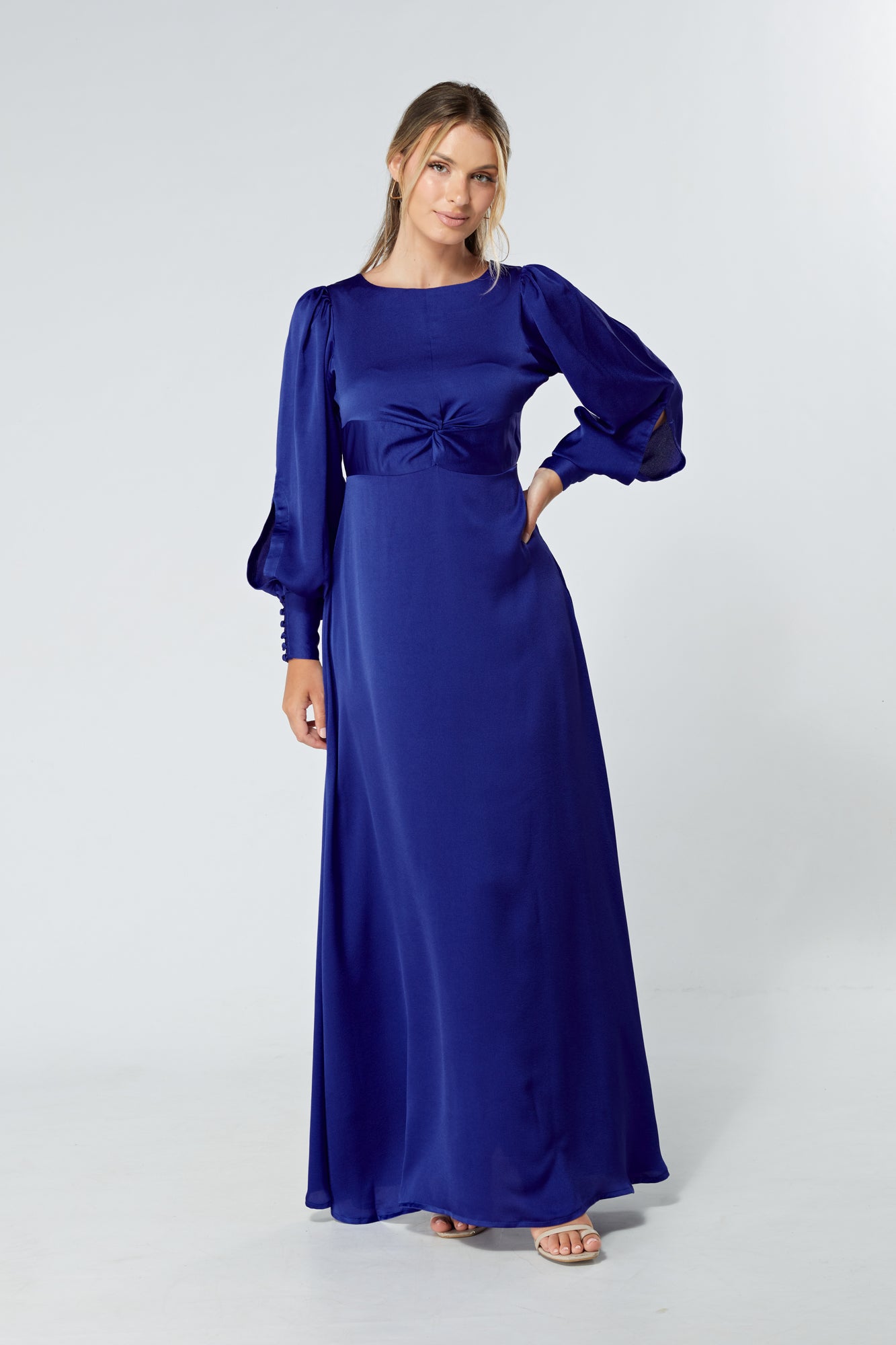 Lila Cobalt Blue Knotted Front Soft Crepe Maxi Dress