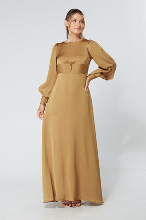 Lila Gold Knotted Front Soft Crepe Maxi Dress