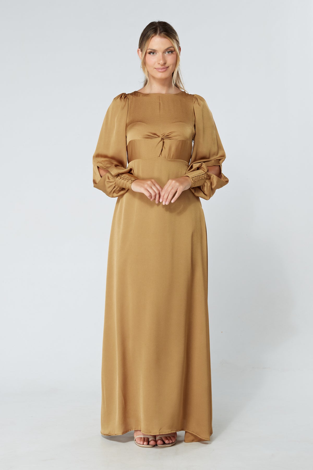 Lila Gold Knotted Front Soft Crepe Maxi Dress
