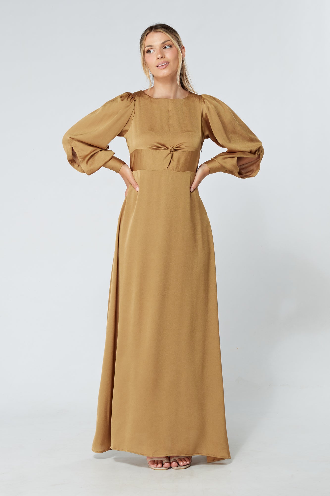 Lila Gold Knotted Front Soft Crepe Maxi Dress