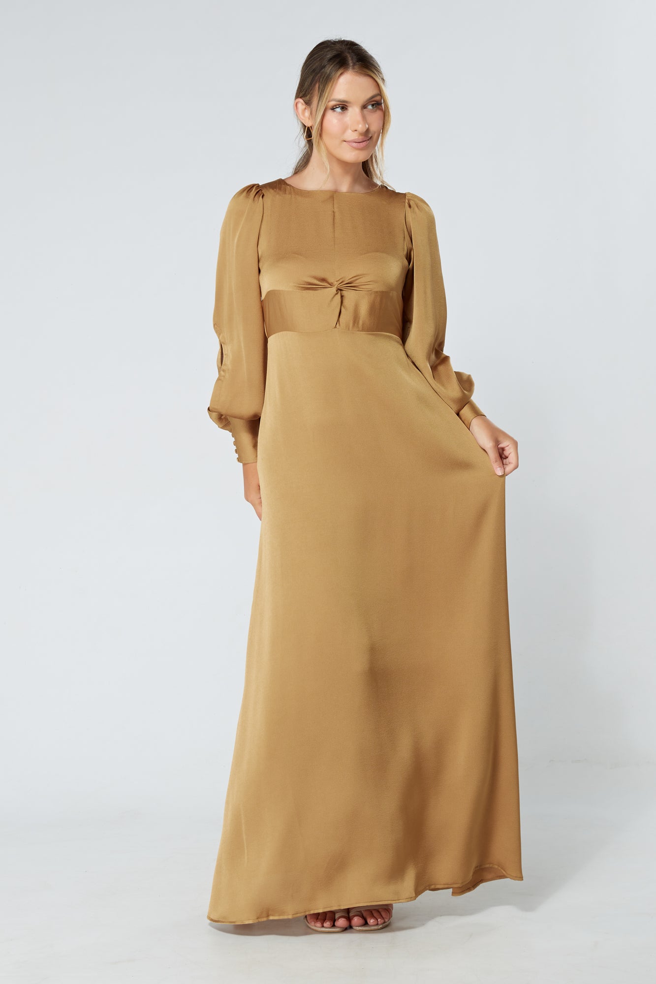 Lila Gold Knotted Front Soft Crepe Maxi Dress