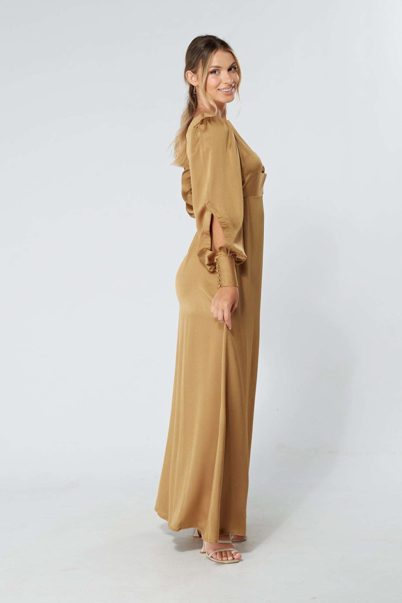 Lila Gold Knotted Front Soft Crepe Maxi Dress