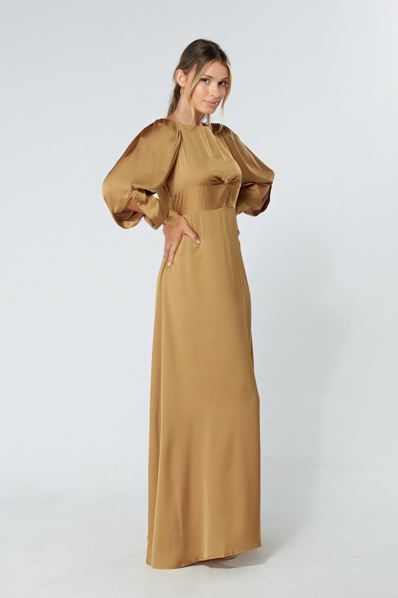 Lila Gold Knotted Front Soft Crepe Maxi Dress