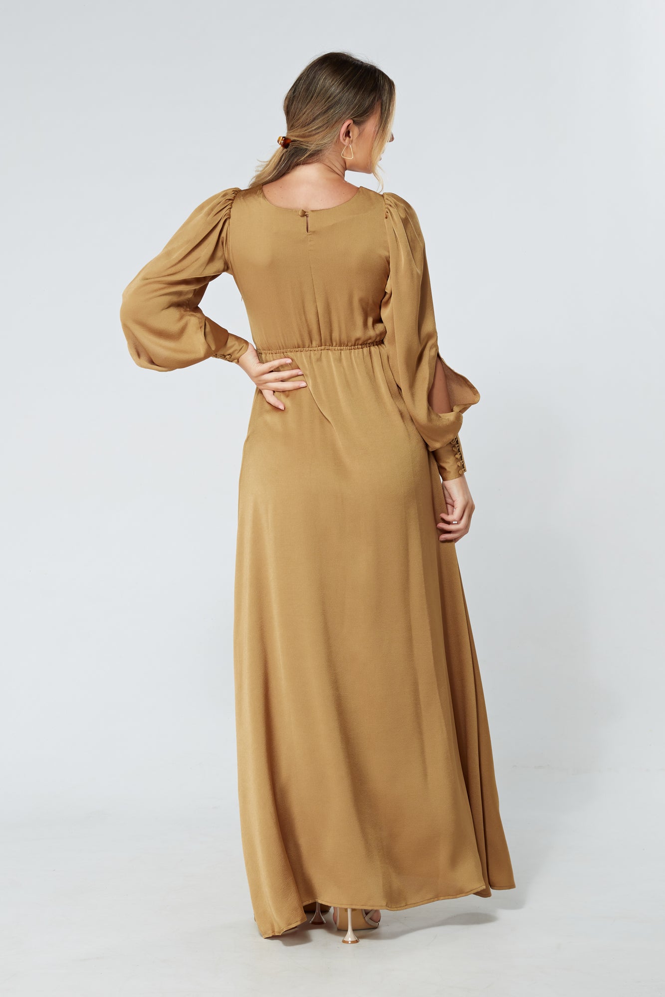 Lila Gold Knotted Front Soft Crepe Maxi Dress