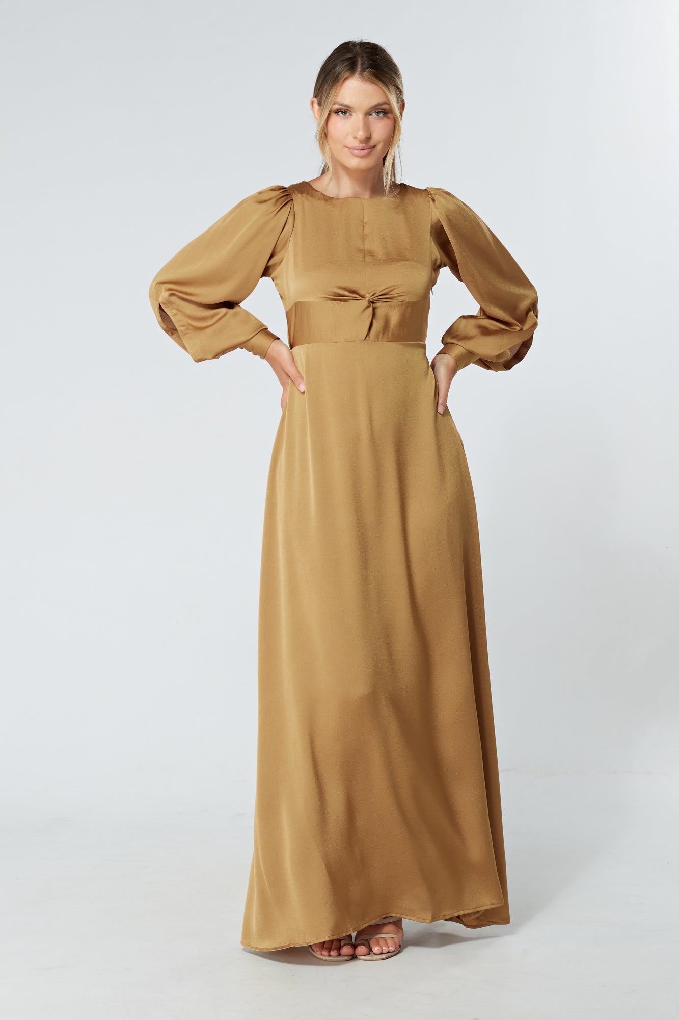 Lila Gold Knotted Front Soft Crepe Maxi Dress