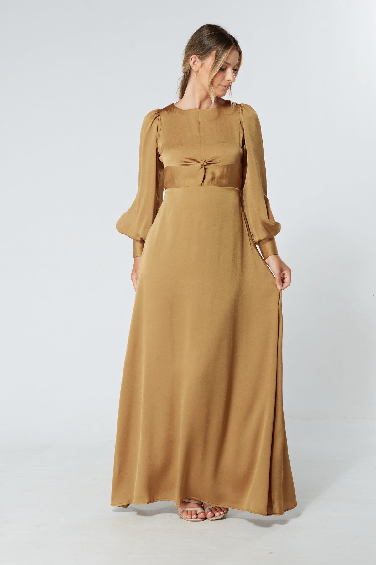 Lila Gold Knotted Front Soft Crepe Maxi Dress