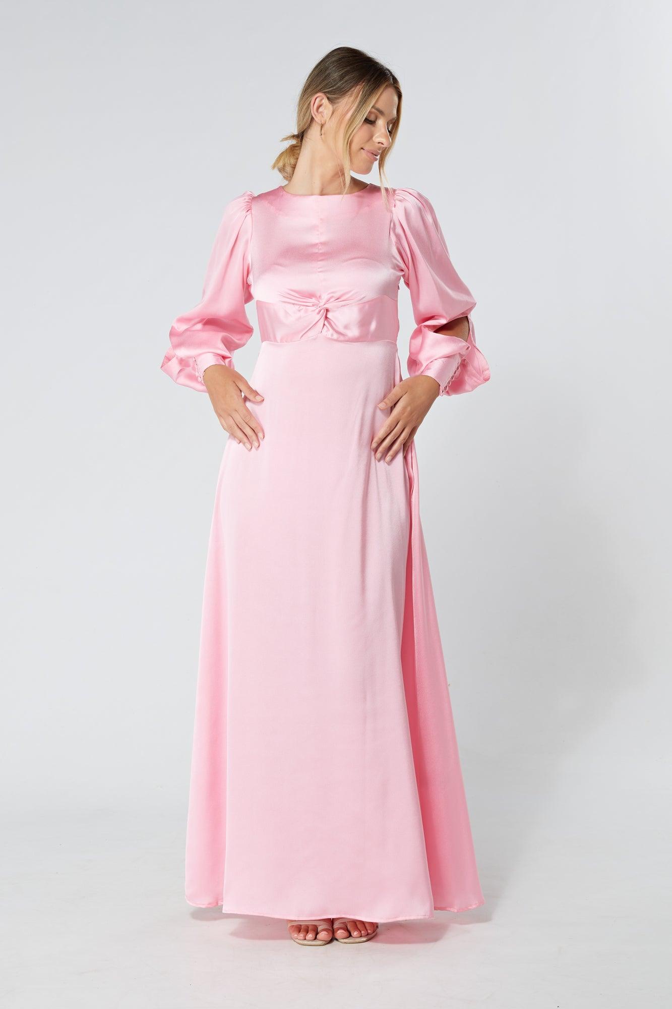 Lila Light Pink Knotted Front Soft Crepe Maxi Dress - TAHLIRA