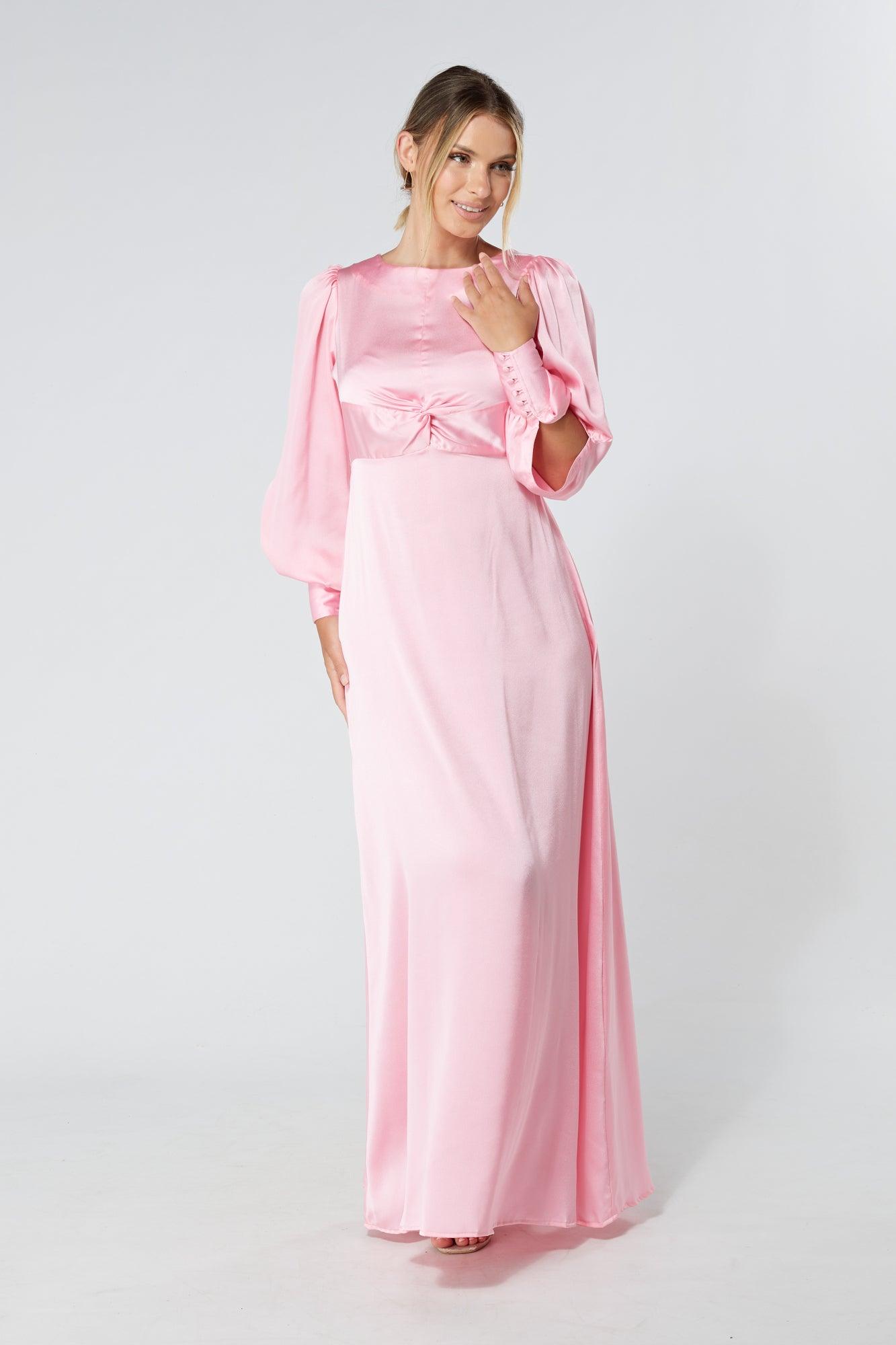 Lila Light Pink Knotted Front Soft Crepe Maxi Dress - TAHLIRA