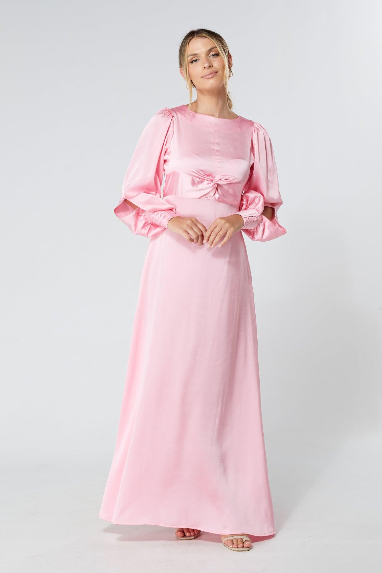 Lila Light Pink Knotted Front Soft Crepe Maxi Dress - TAHLIRA