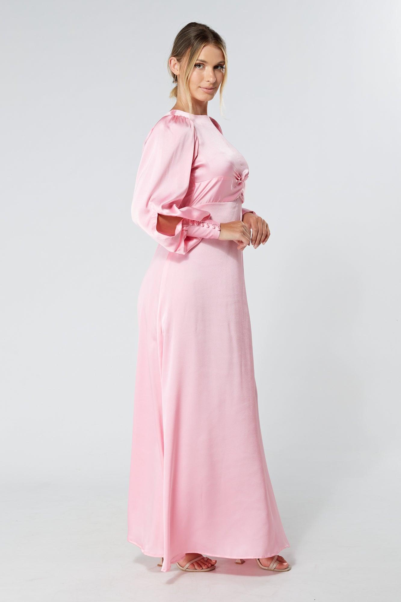 Lila Light Pink Knotted Front Soft Crepe Maxi Dress - TAHLIRA