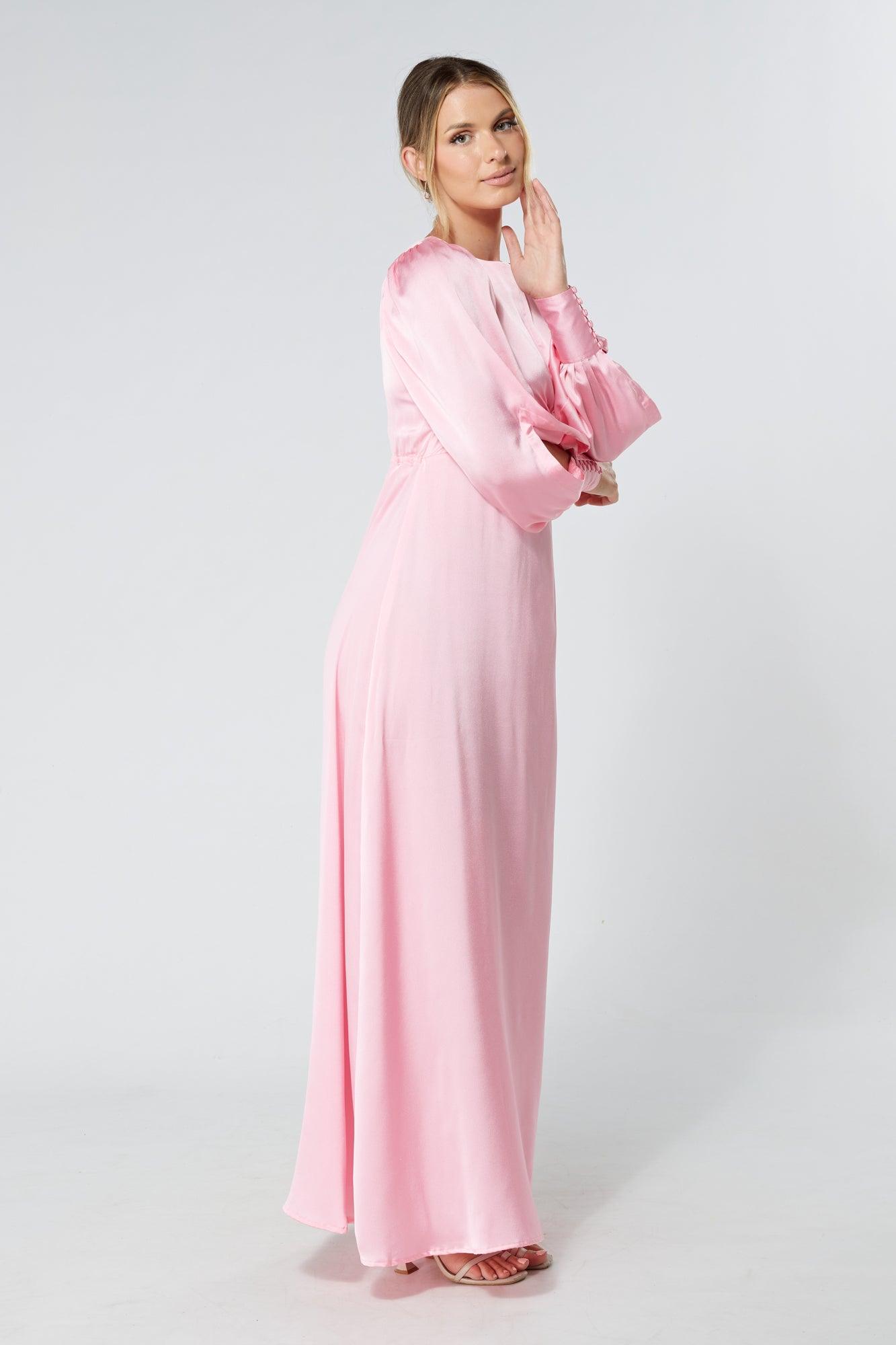 Lila Light Pink Knotted Front Soft Crepe Maxi Dress - TAHLIRA