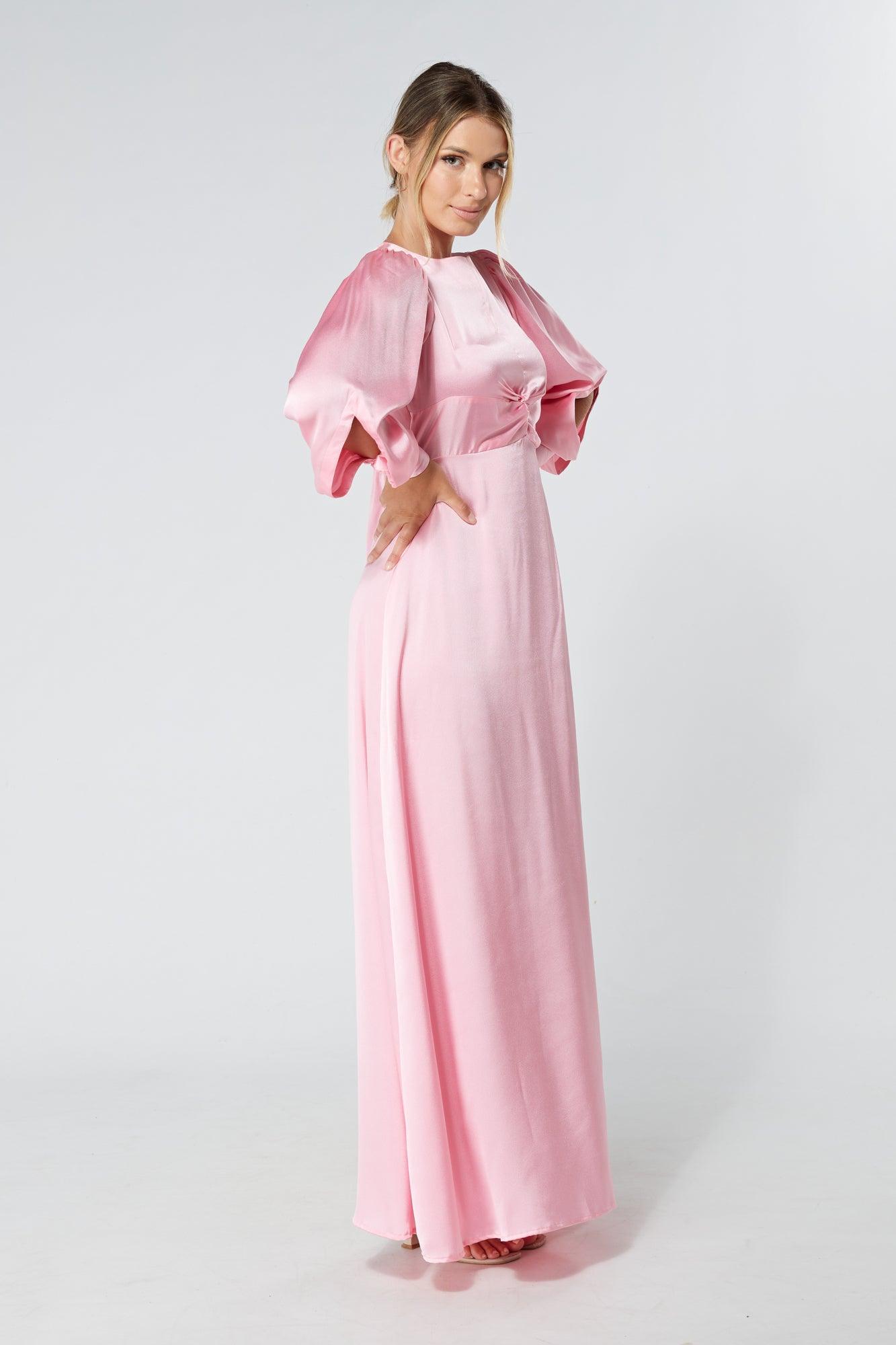 Lila Light Pink Knotted Front Soft Crepe Maxi Dress - TAHLIRA