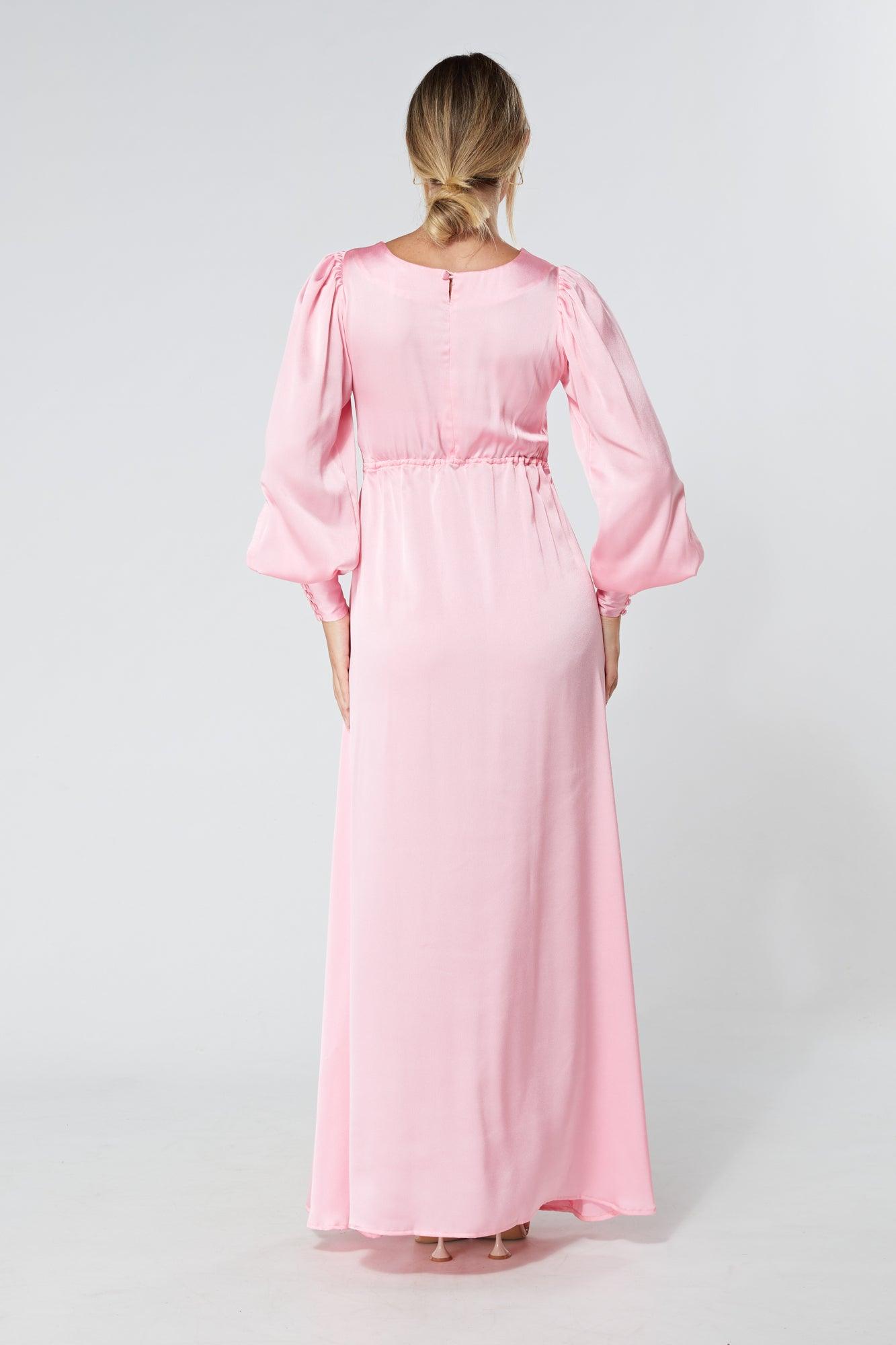 Lila Light Pink Knotted Front Soft Crepe Maxi Dress - TAHLIRA