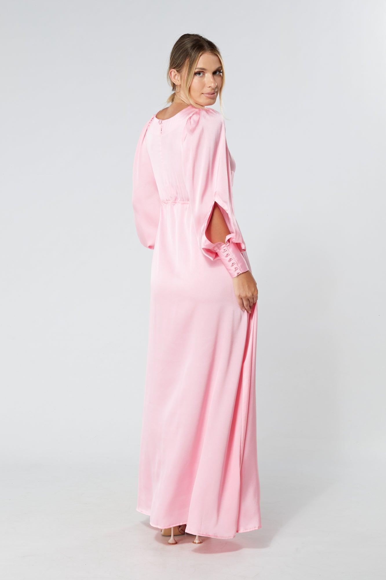 Lila Light Pink Knotted Front Soft Crepe Maxi Dress - TAHLIRA