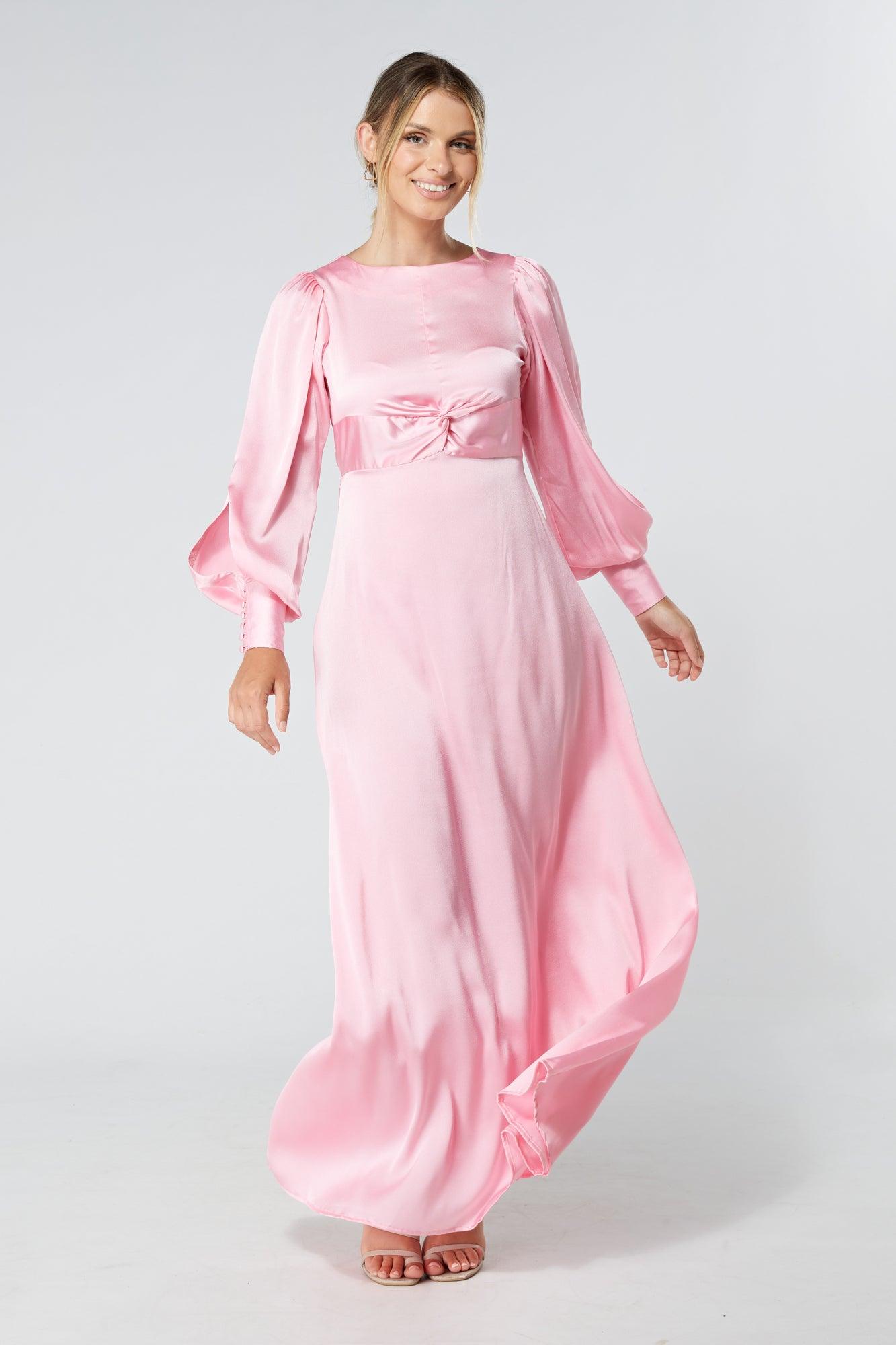 Lila Light Pink Knotted Front Soft Crepe Maxi Dress - TAHLIRA